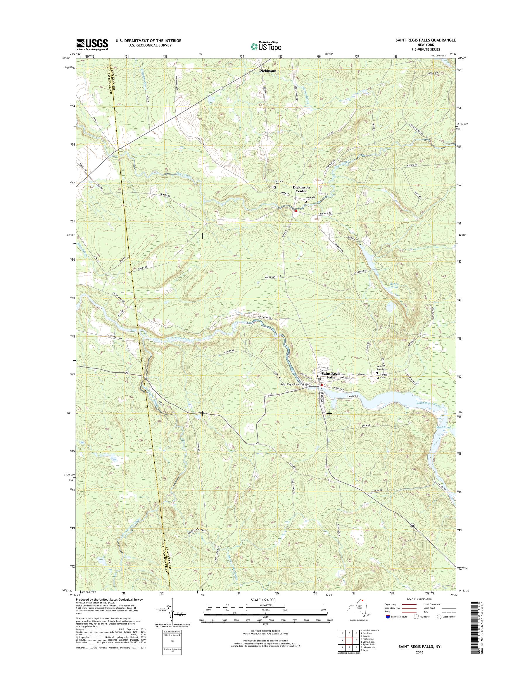 MyTopo Saint Regis Falls, New York USGS Quad Topo Map