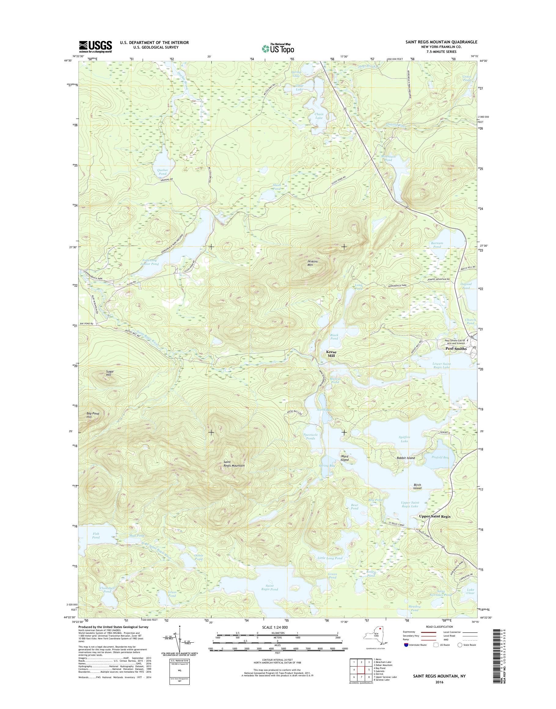 MyTopo Saint Regis Mountain, New York USGS Quad Topo Map