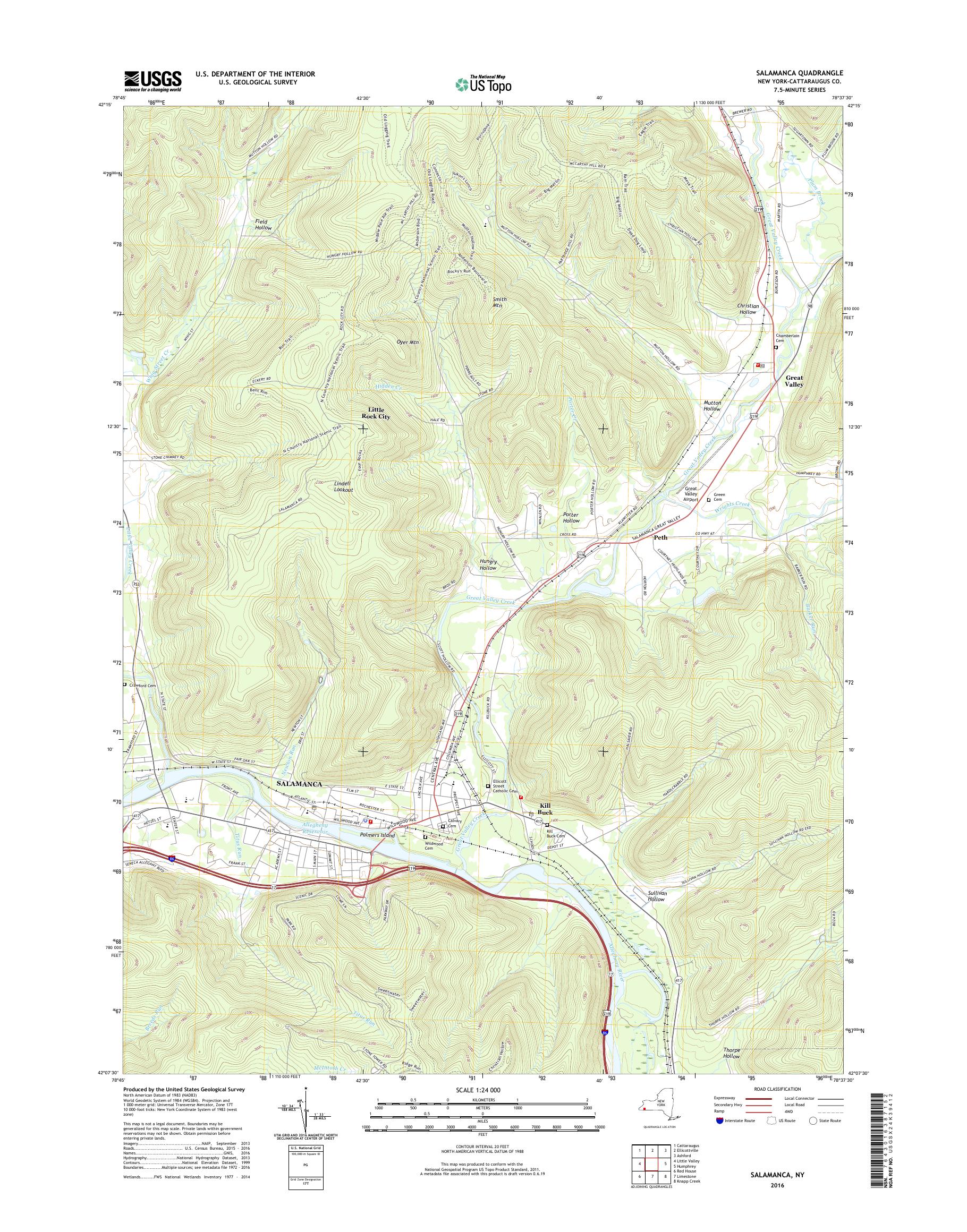 MyTopo Salamanca, New York USGS Quad Topo Map