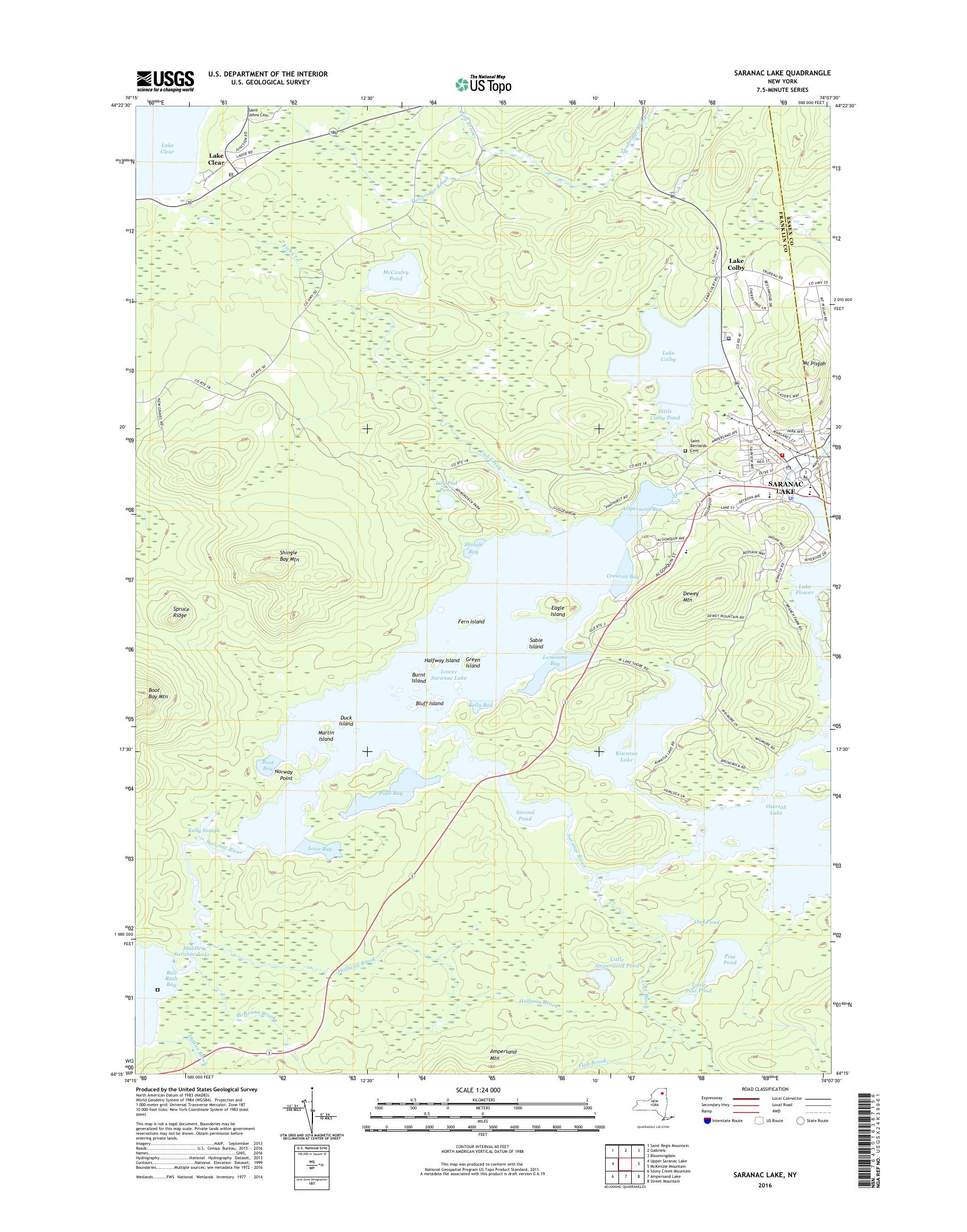 MyTopo Saranac Lake, New York USGS Quad Topo Map