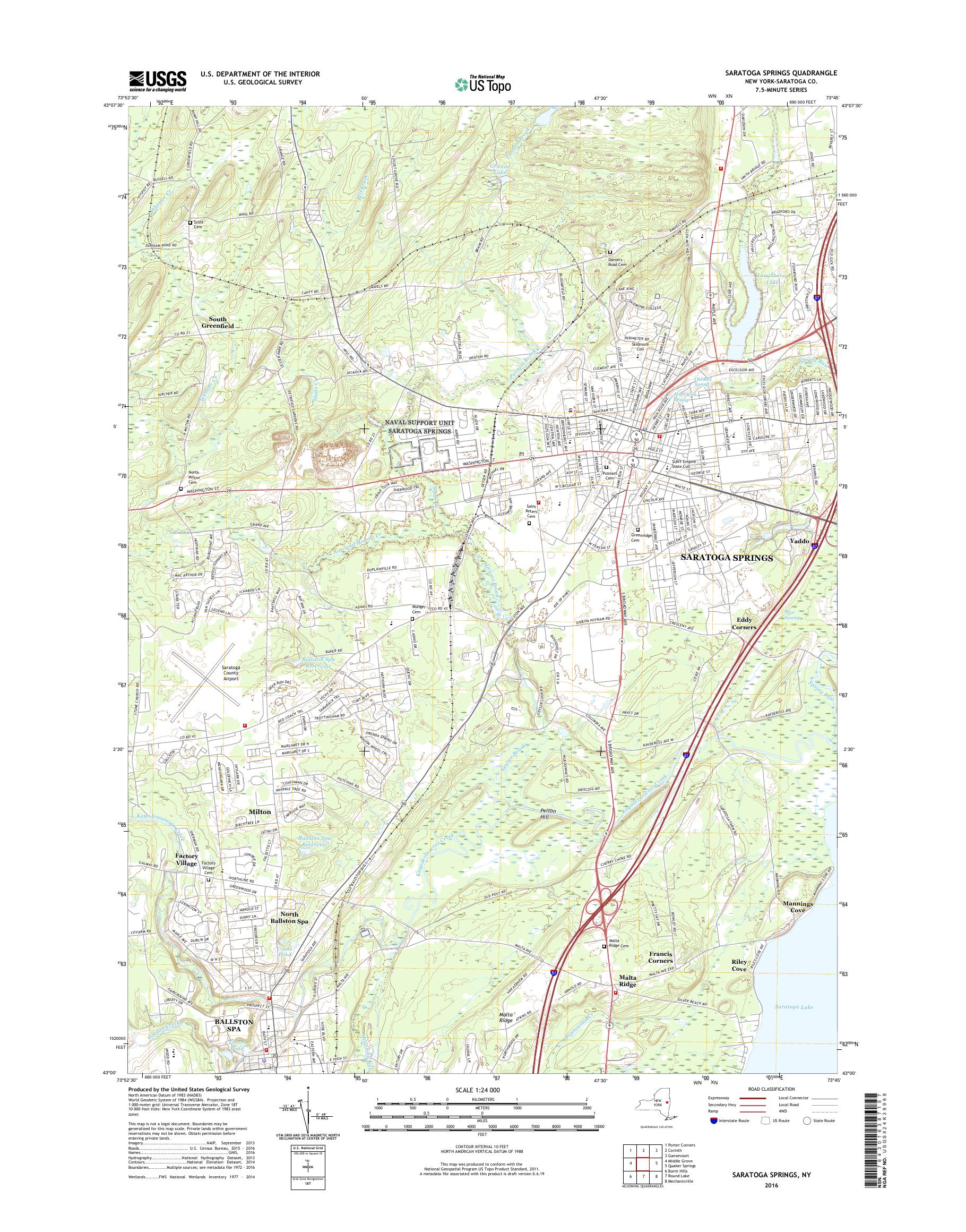 MyTopo Saratoga Springs, New York USGS Quad Topo Map