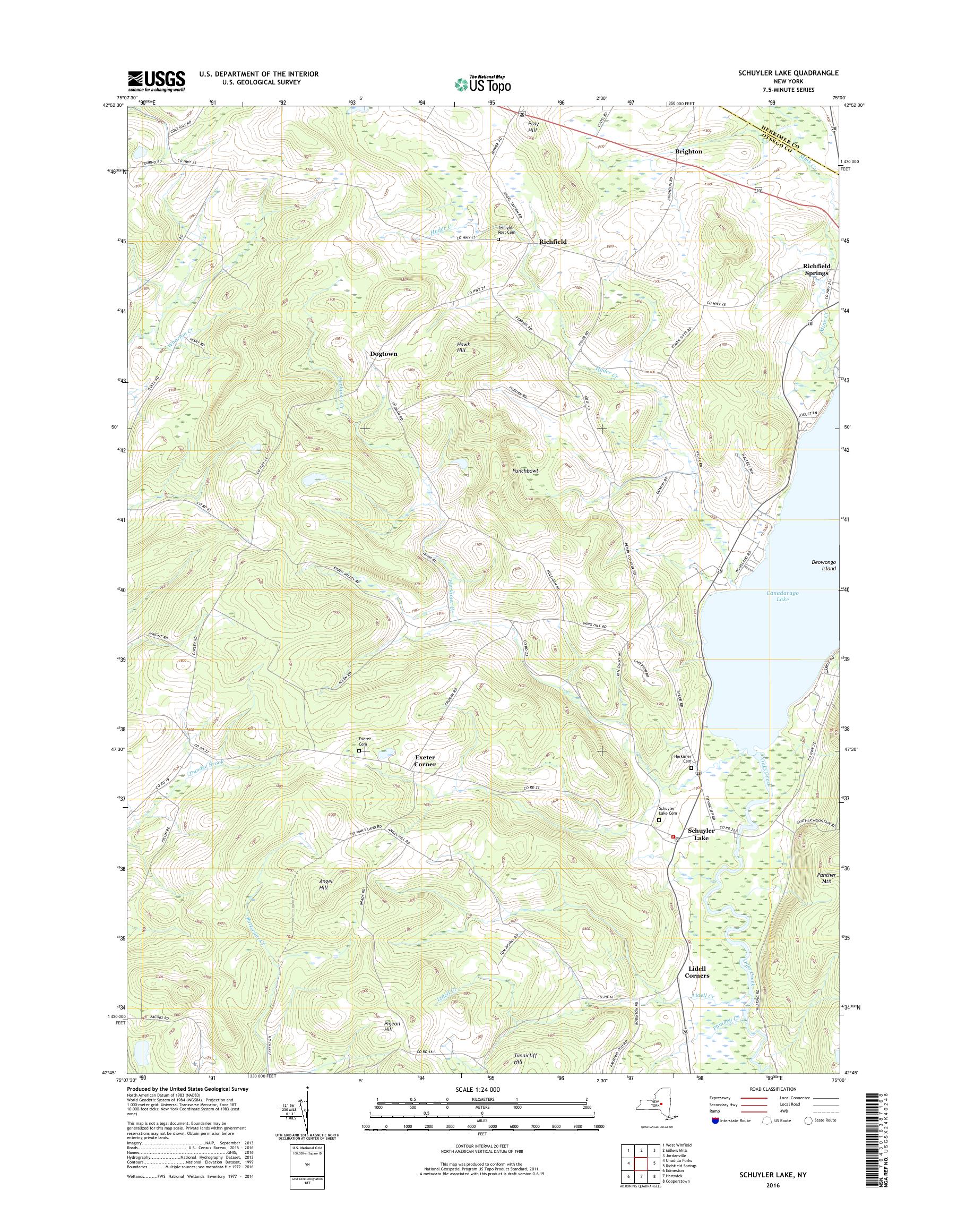 MyTopo Schuyler Lake, New York USGS Quad Topo Map