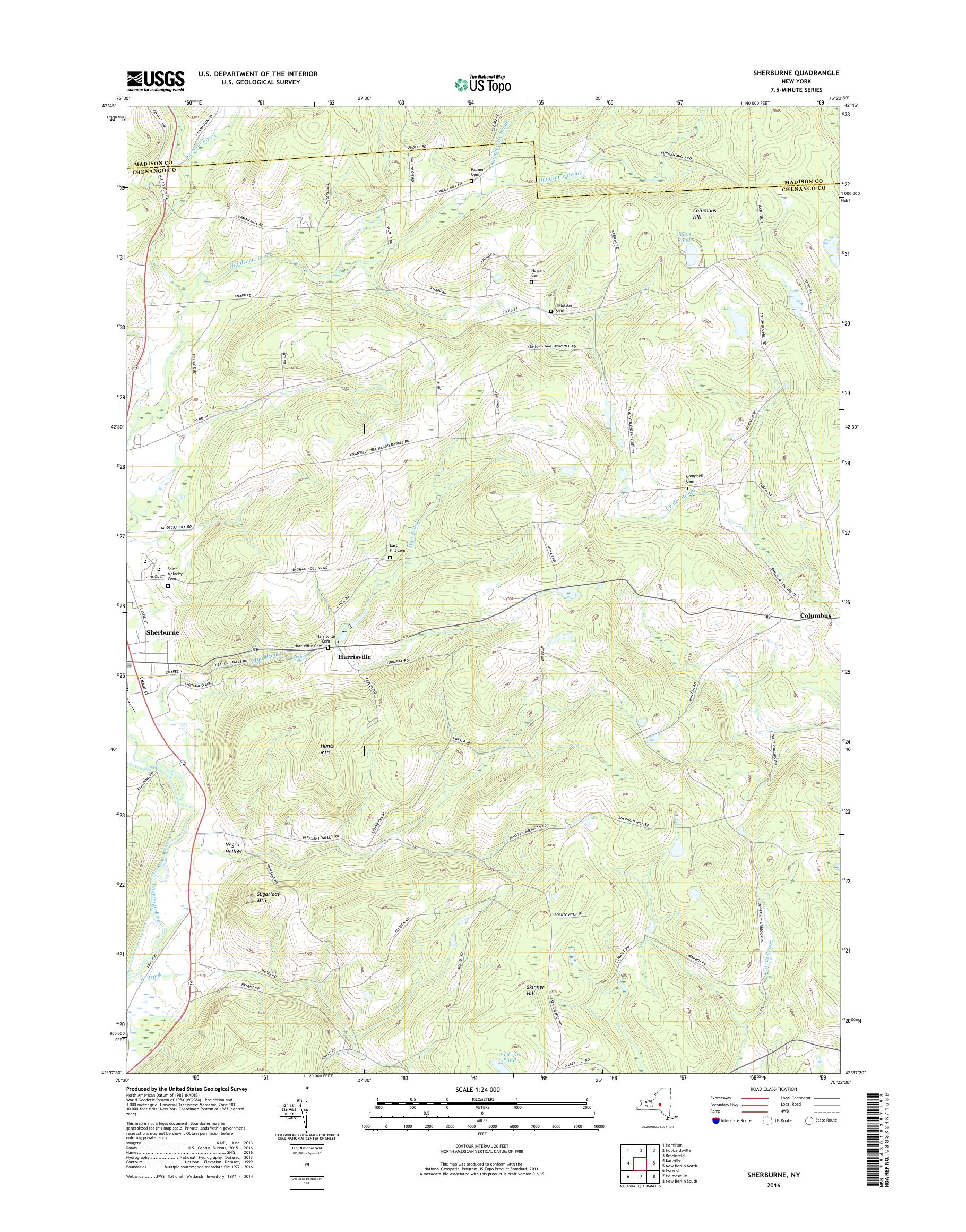 MyTopo Sherburne, New York USGS Quad Topo Map