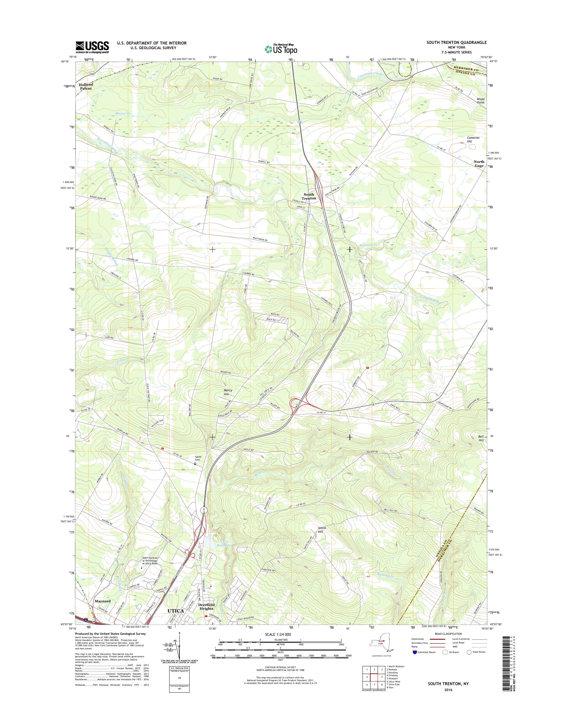 MyTopo South Trenton, New York USGS Quad Topo Map