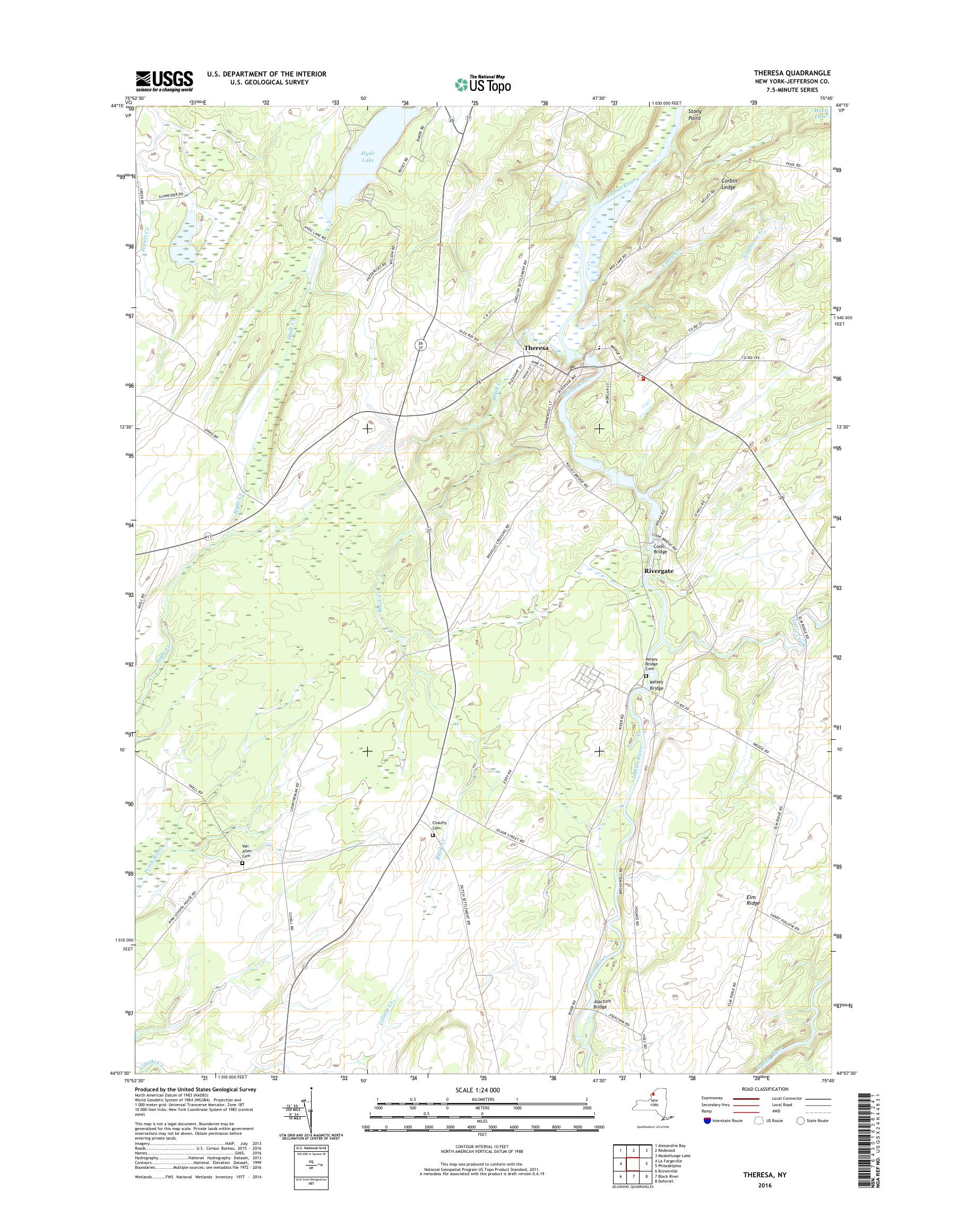 MyTopo Theresa, New York USGS Quad Topo Map