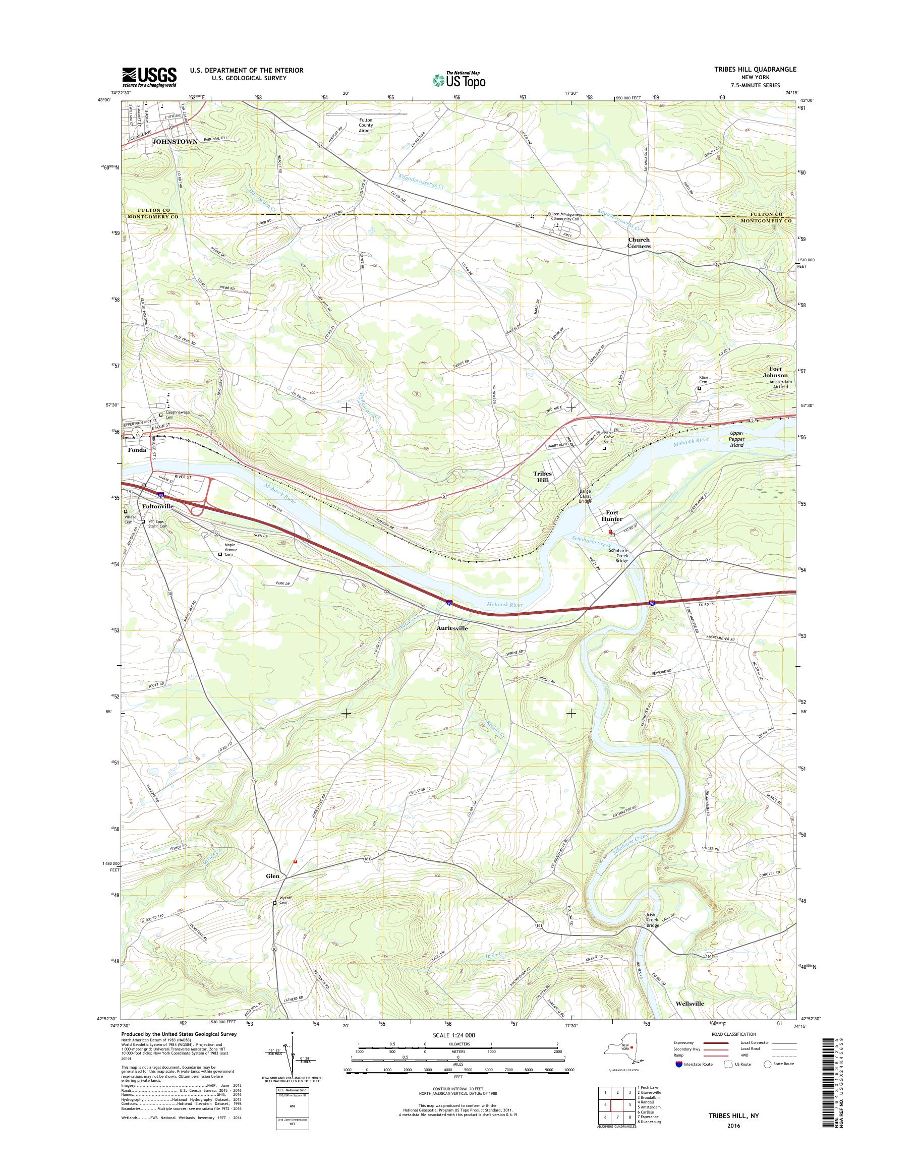 MyTopo Tribes Hill, New York USGS Quad Topo Map