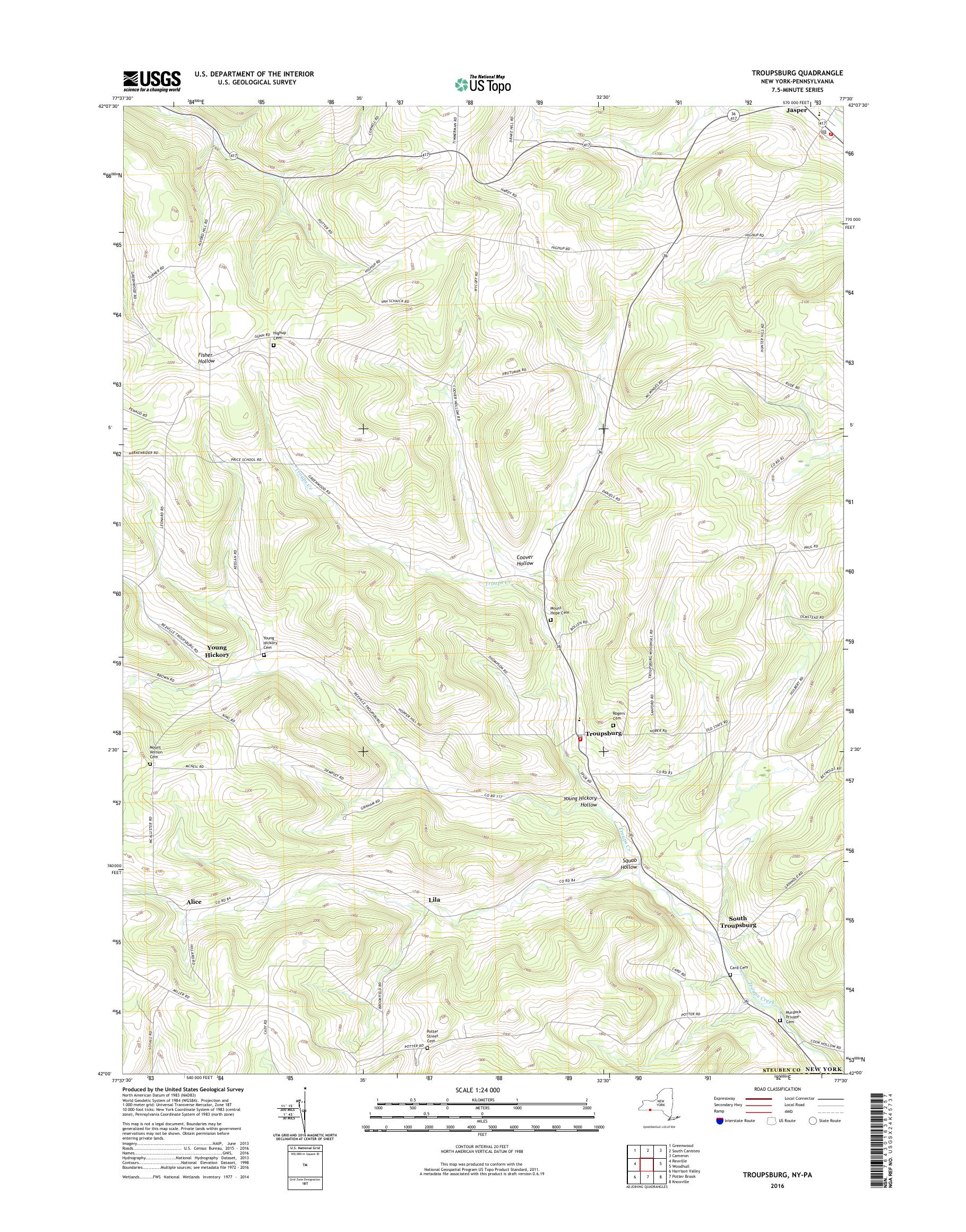 MyTopo Troupsburg, New York USGS Quad Topo Map
