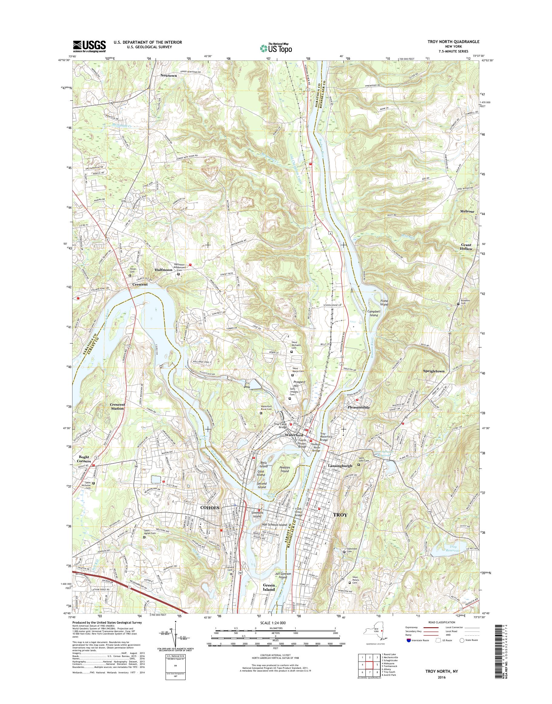 MyTopo Troy North, New York USGS Quad Topo Map