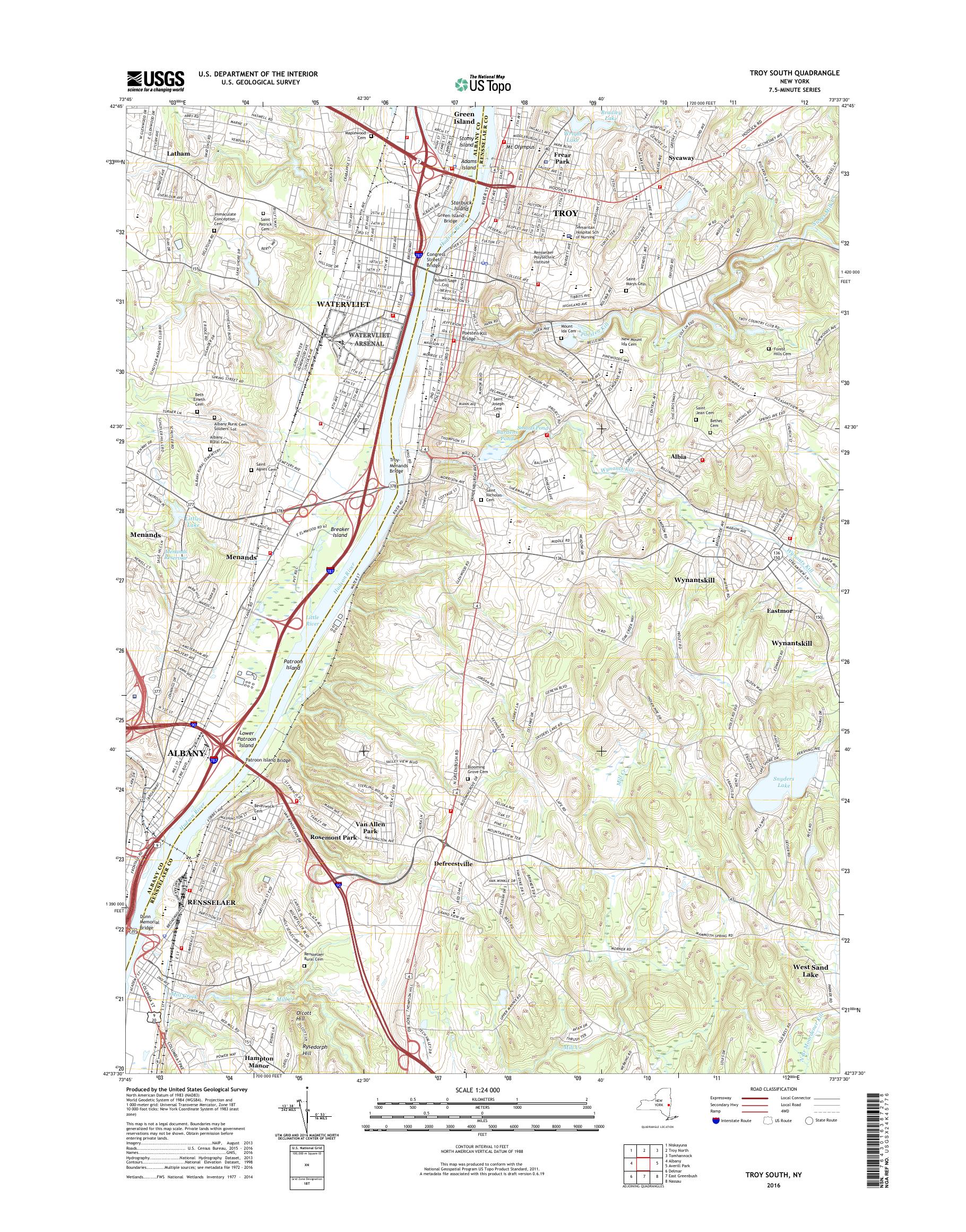 MyTopo Troy South, New York USGS Quad Topo Map