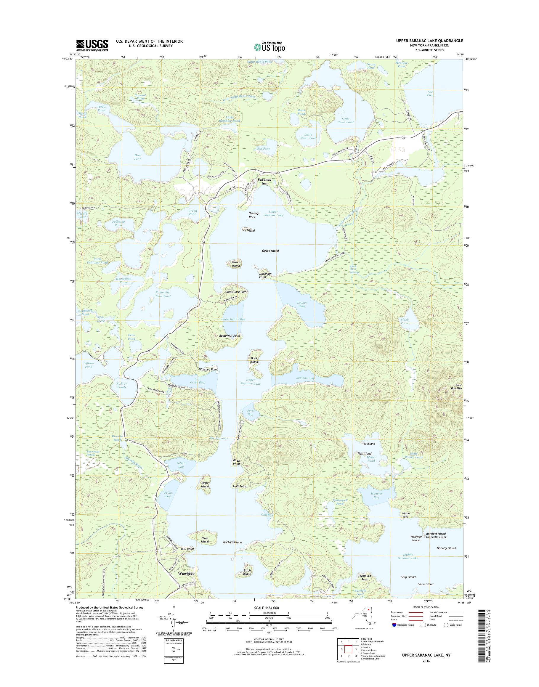 MyTopo Upper Saranac Lake, New York USGS Quad Topo Map