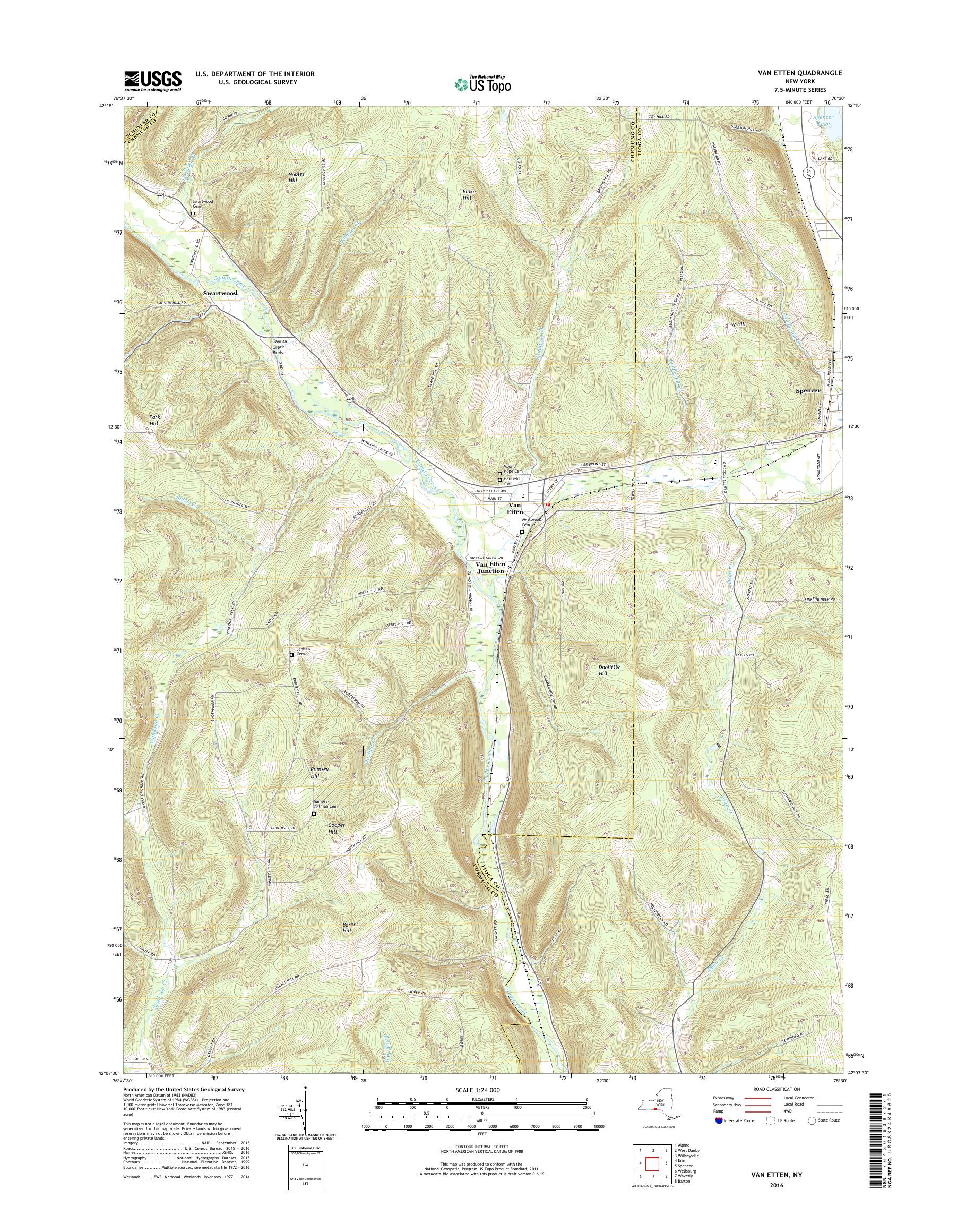 MyTopo Van Etten, New York USGS Quad Topo Map
