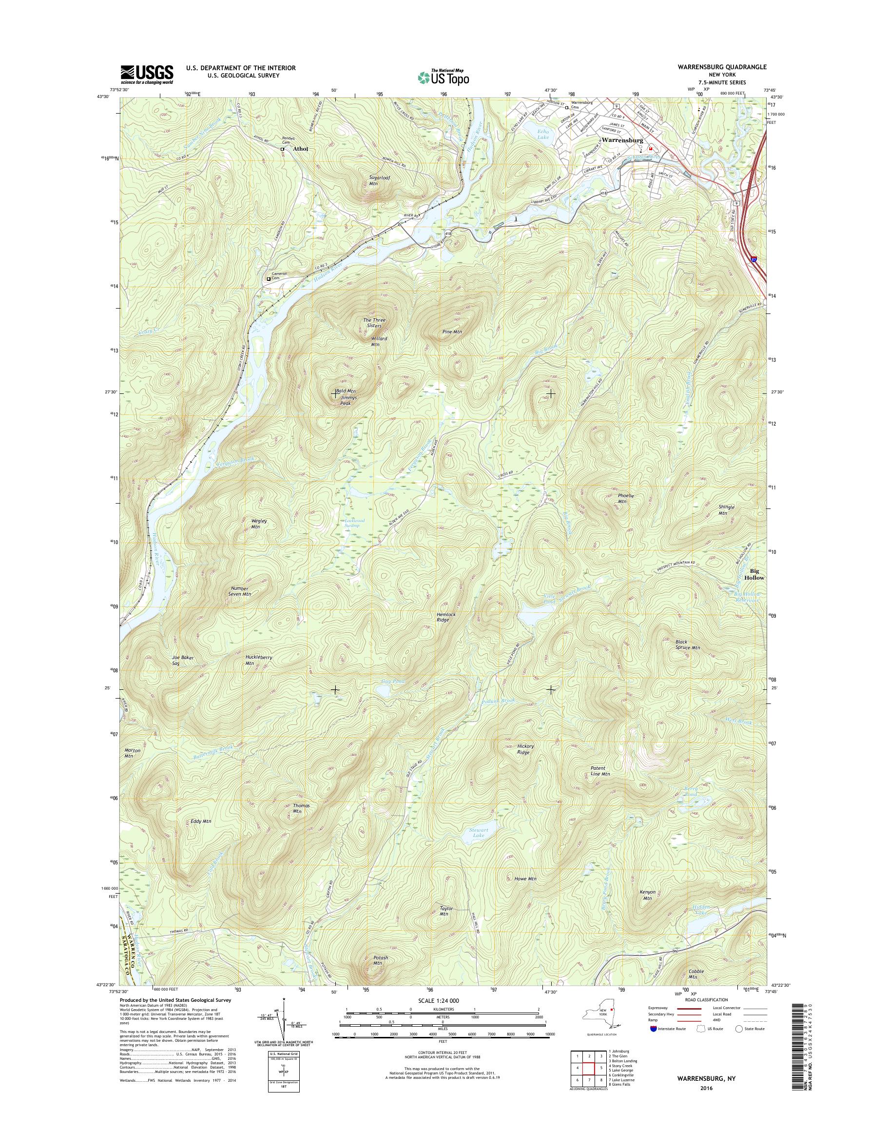 MyTopo Warrensburg, New York USGS Quad Topo Map