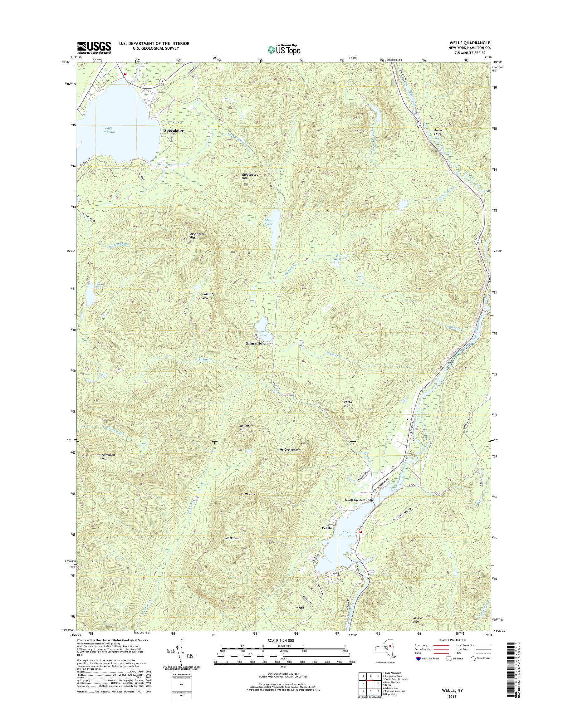 MyTopo Wells, New York USGS Quad Topo Map