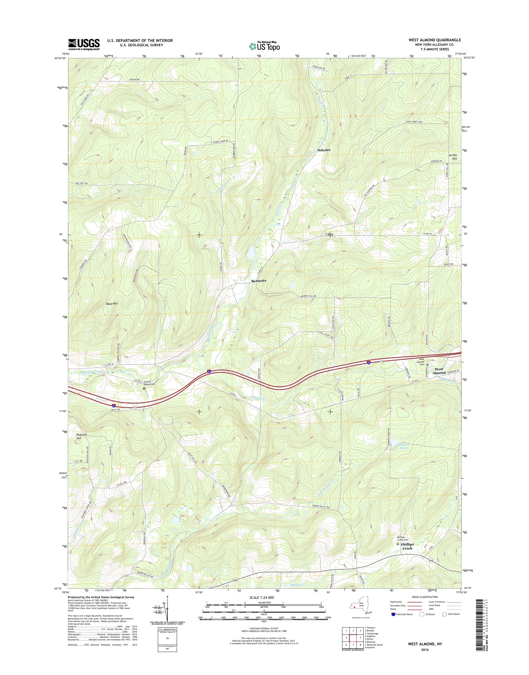 MyTopo West Almond, New York USGS Quad Topo Map