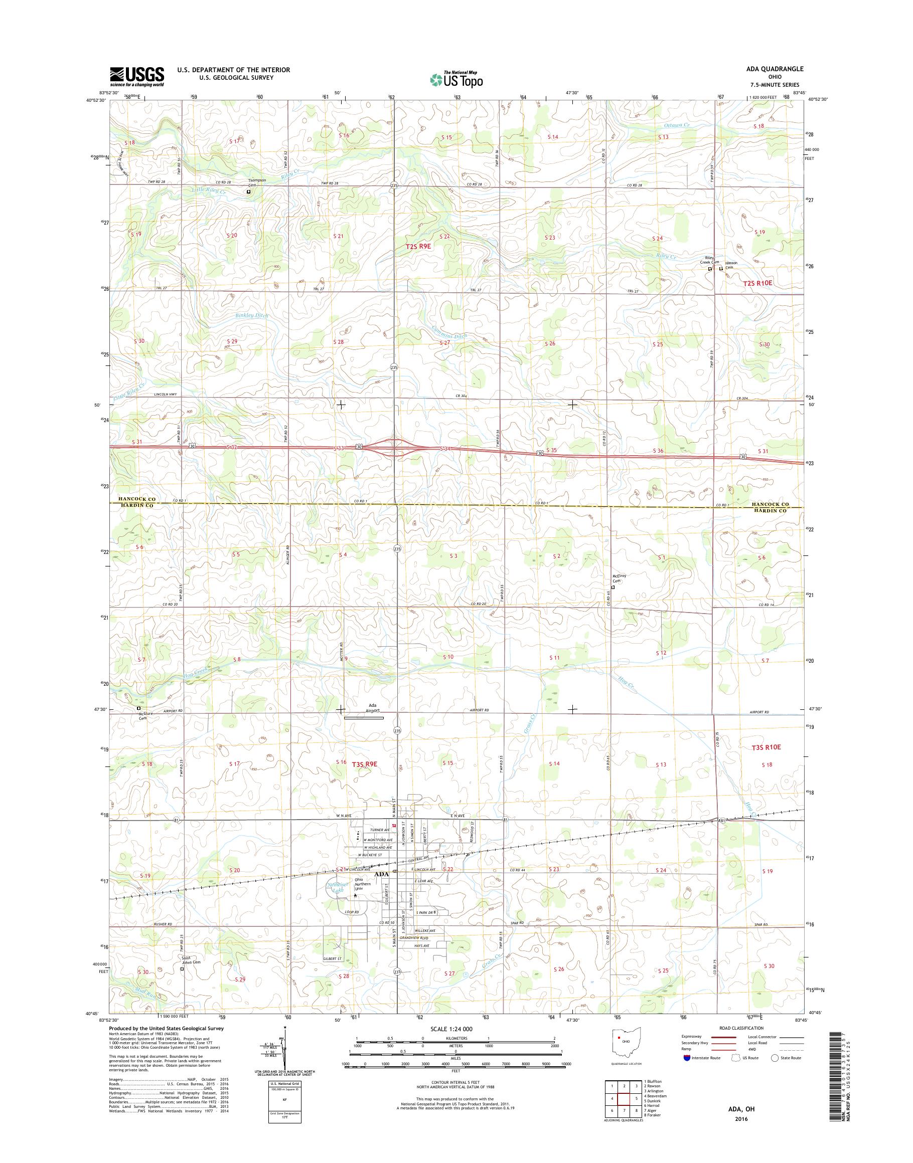 MyTopo Ada, Ohio USGS Quad Topo Map