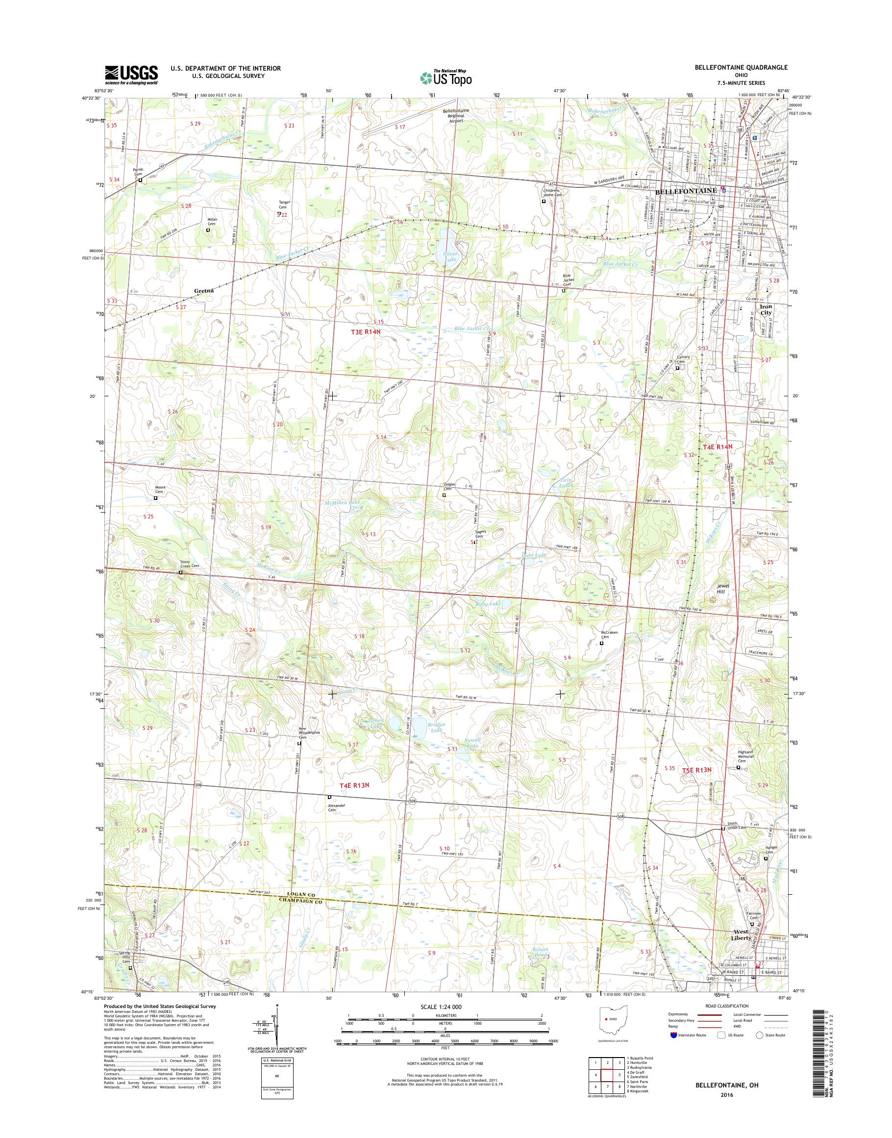 MyTopo Bellefontaine, Ohio USGS Quad Topo Map