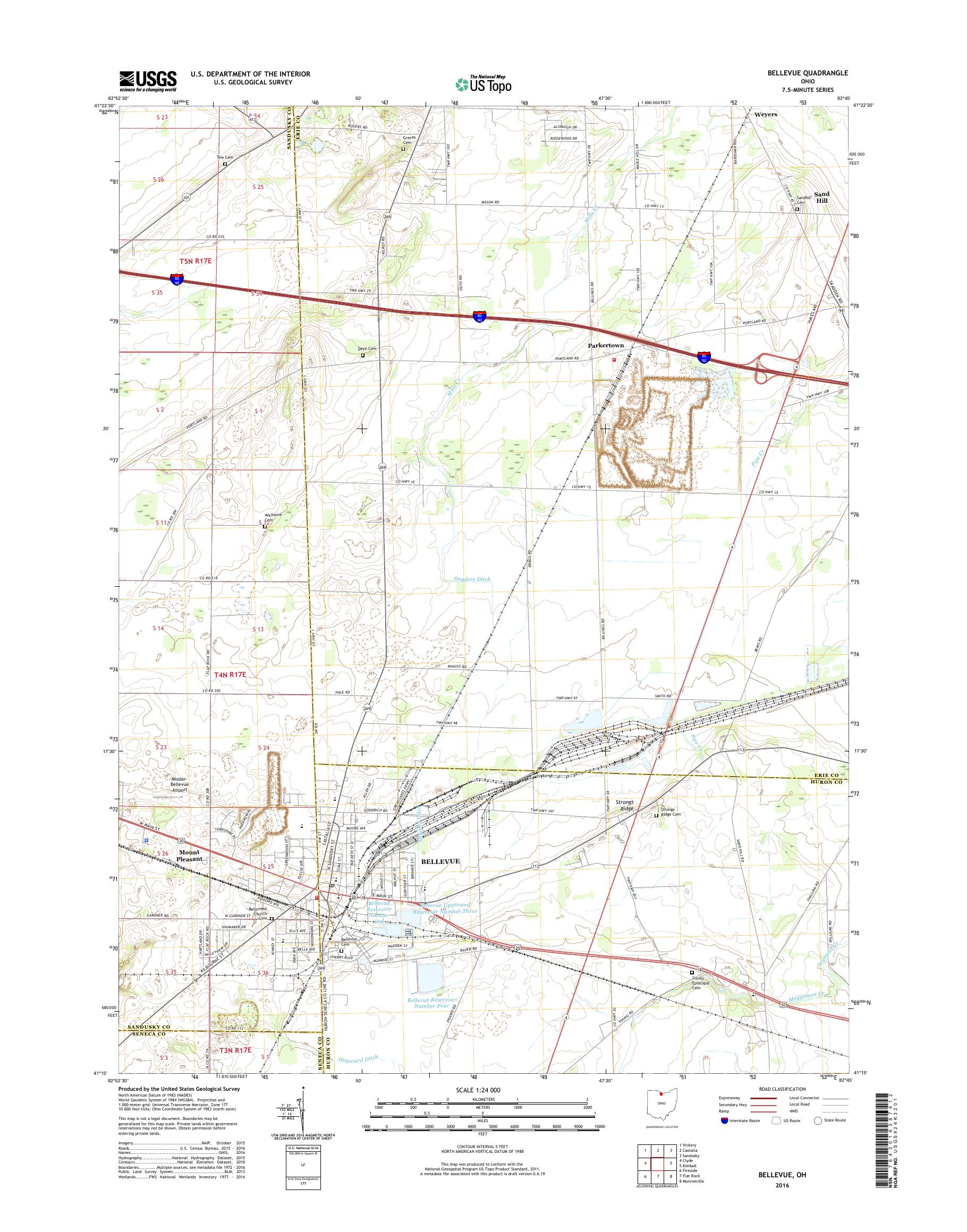 MyTopo Bellevue, Ohio USGS Quad Topo Map