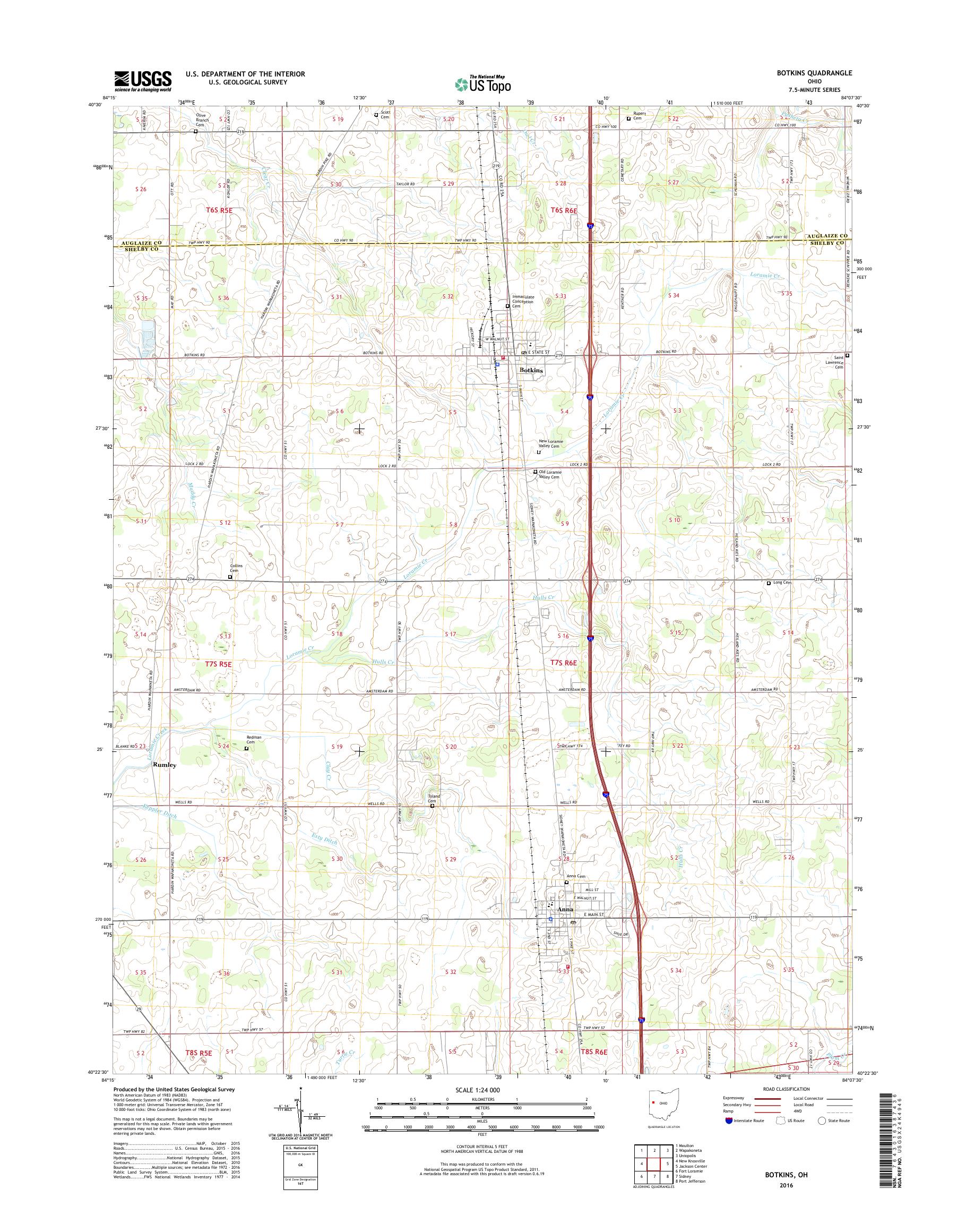 MyTopo Botkins, Ohio USGS Quad Topo Map