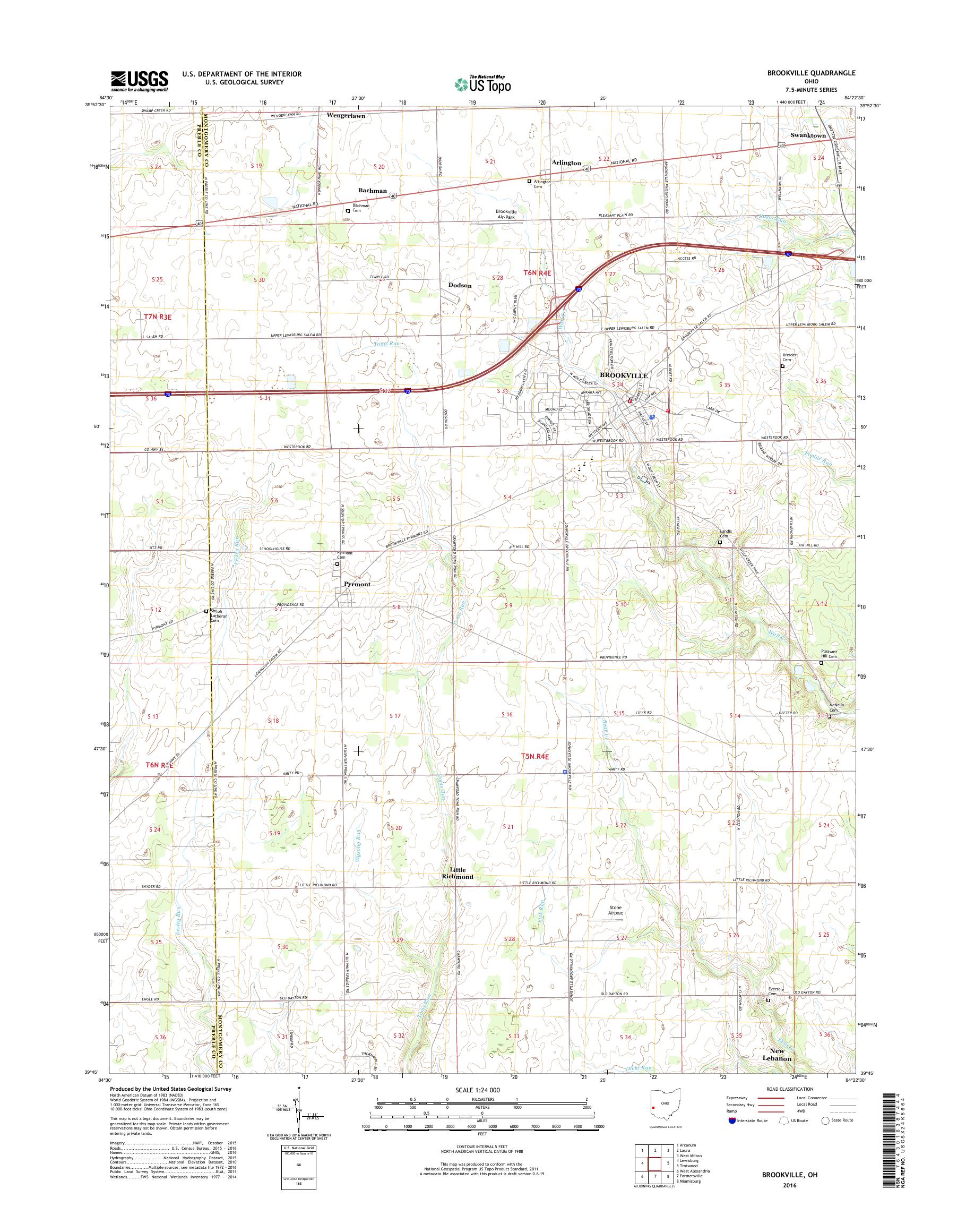 MyTopo Brookville, Ohio USGS Quad Topo Map
