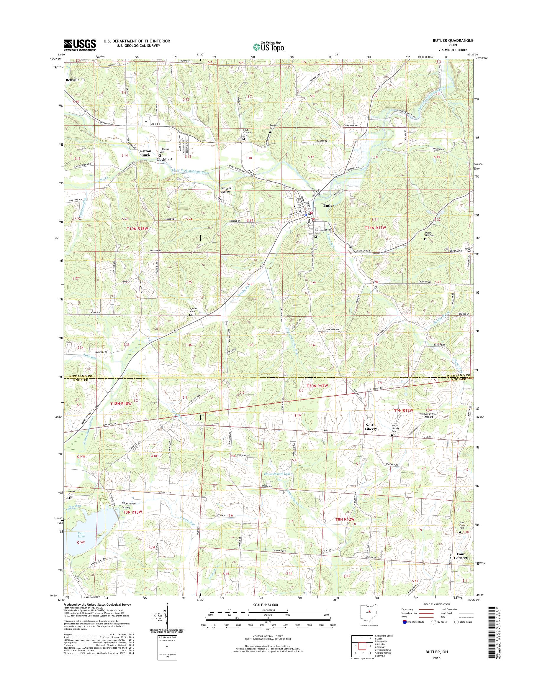 MyTopo Butler, Ohio USGS Quad Topo Map
