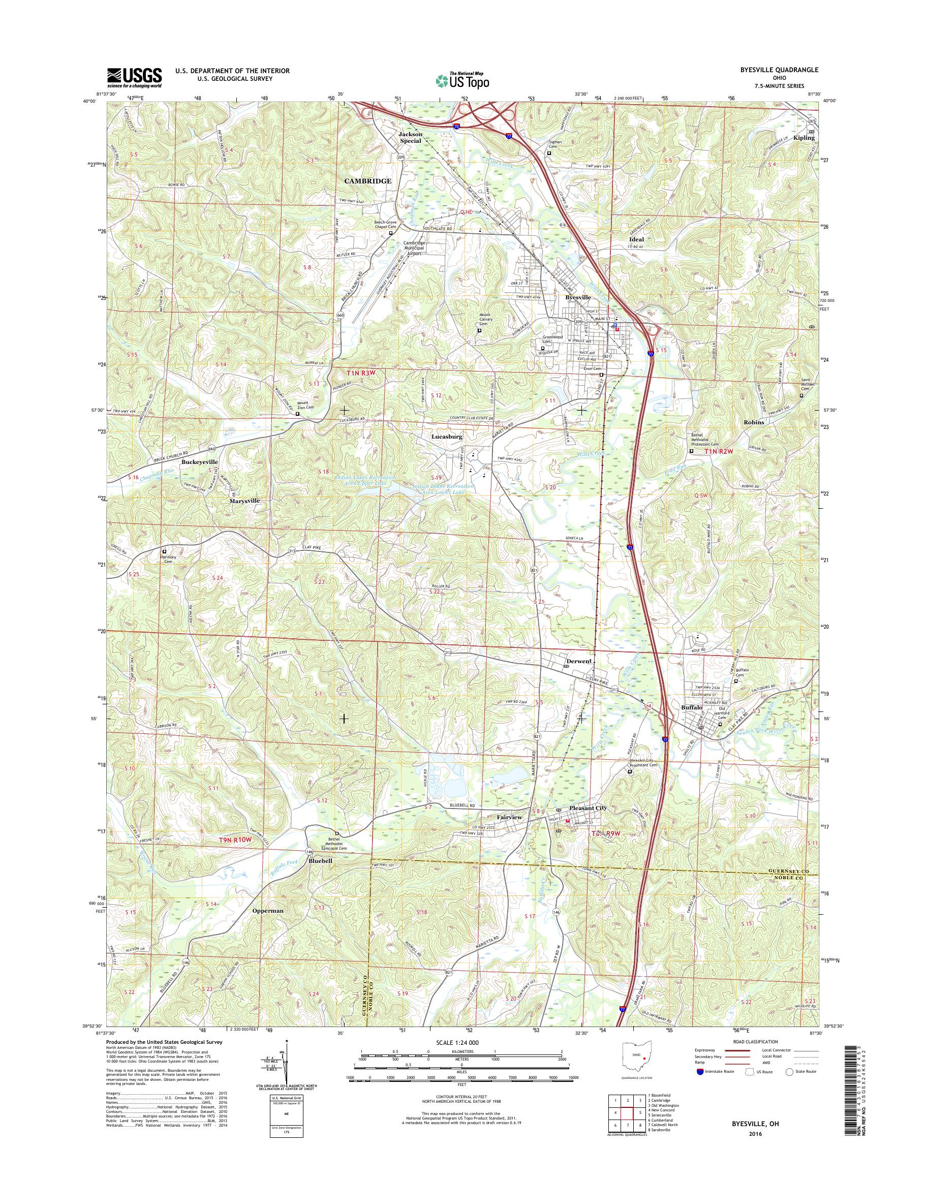 MyTopo Byesville, Ohio USGS Quad Topo Map