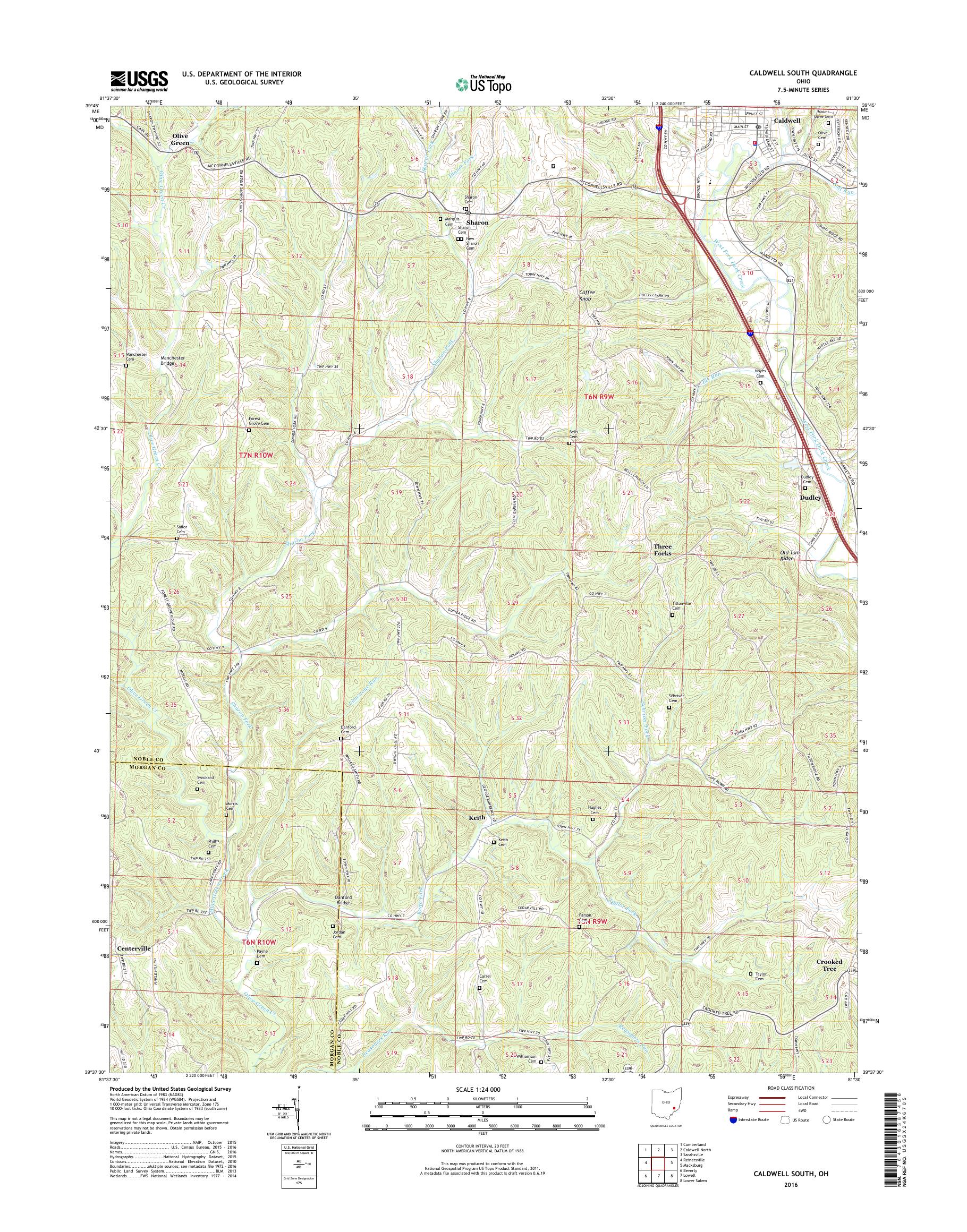 MyTopo Caldwell South, Ohio USGS Quad Topo Map