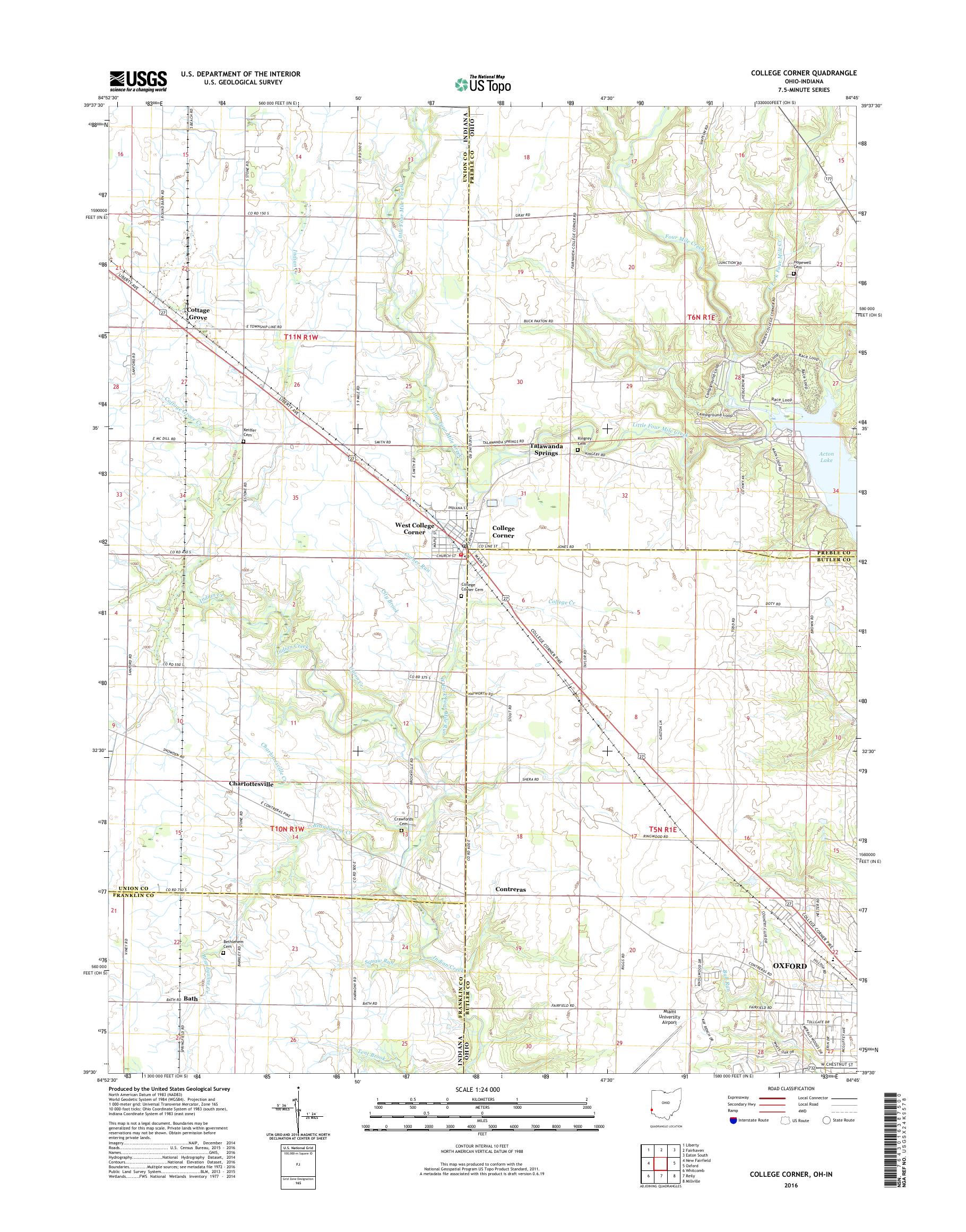 MyTopo College Corner, Ohio USGS Quad Topo Map
