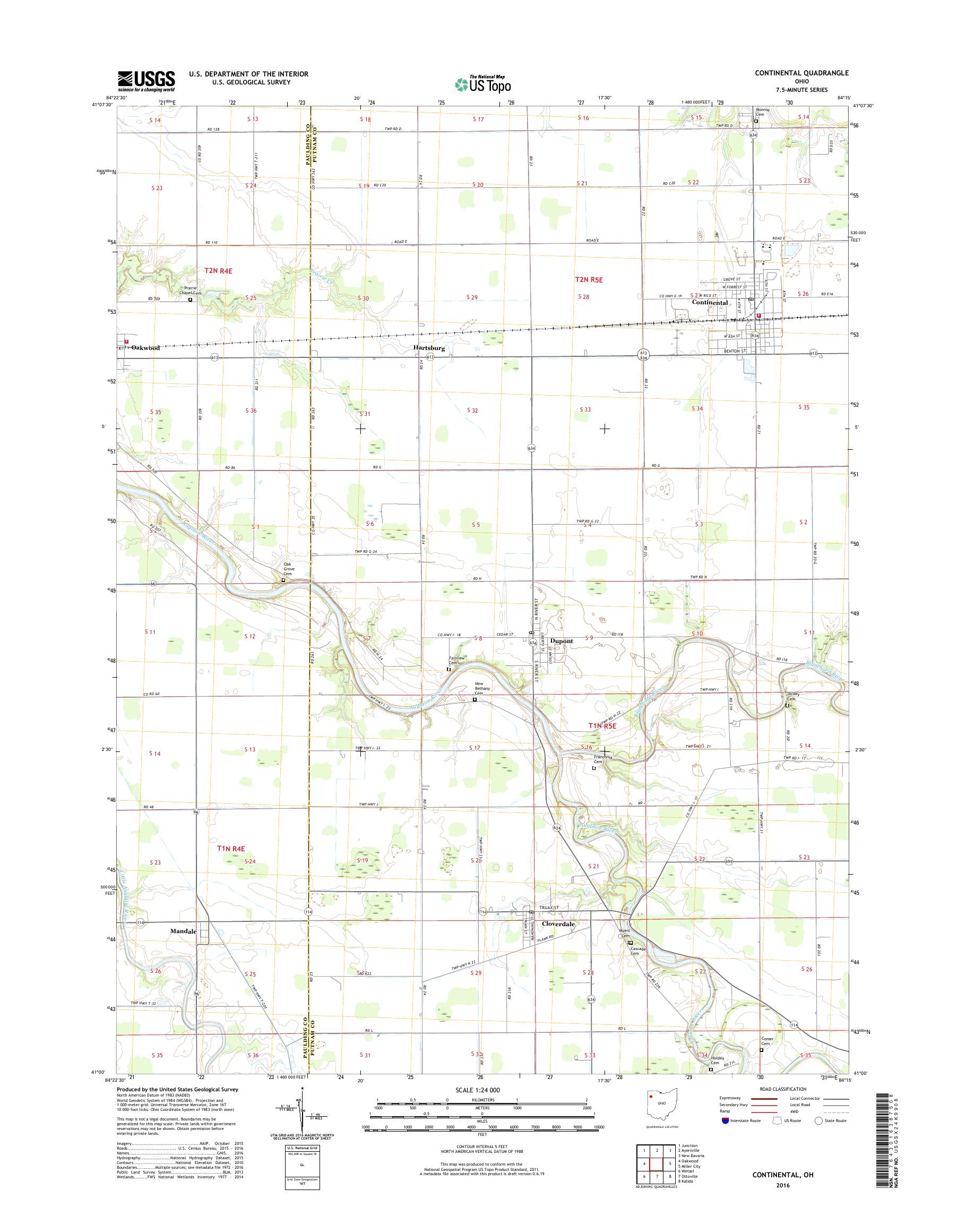 MyTopo Continental, Ohio USGS Quad Topo Map