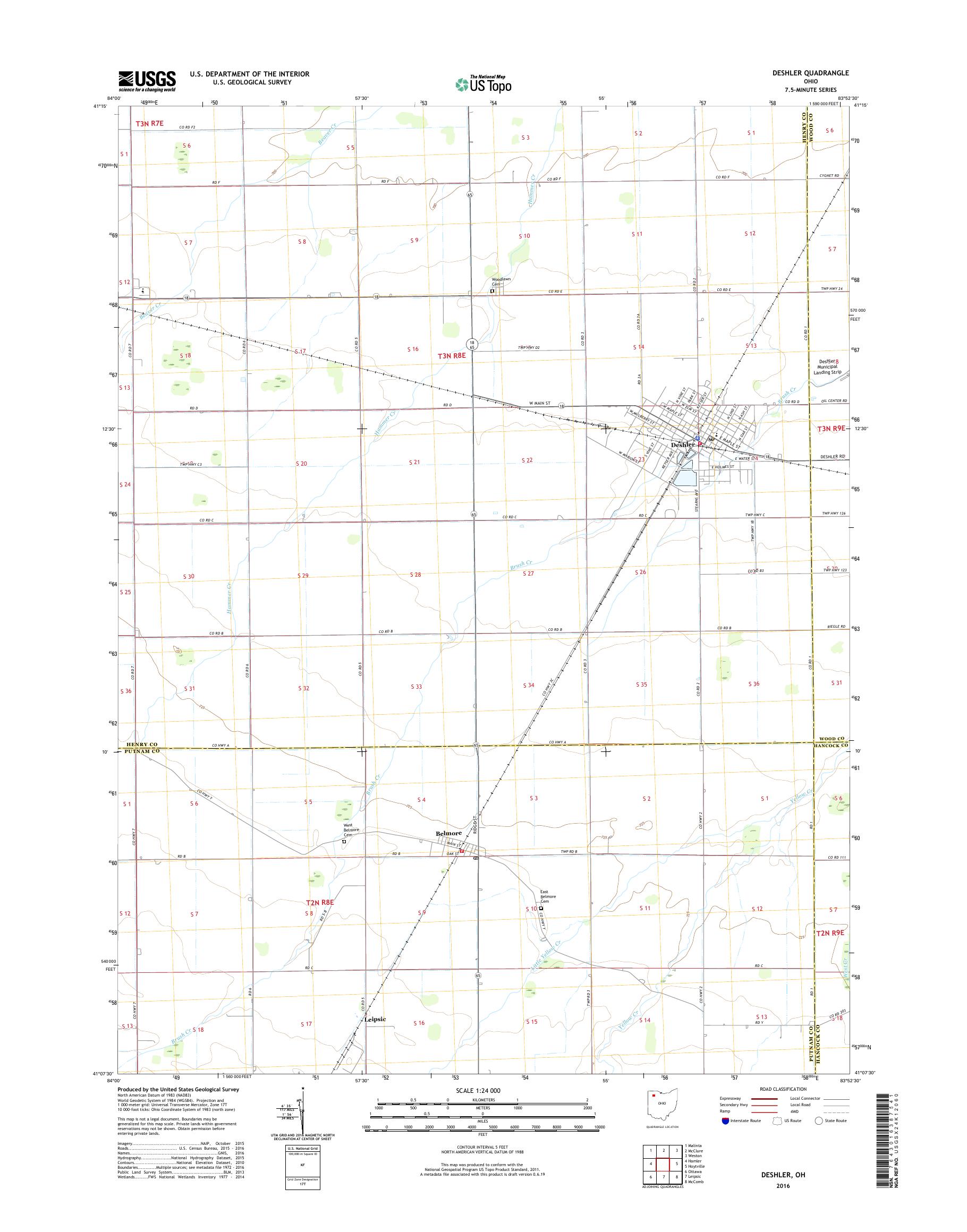 MyTopo Deshler, Ohio USGS Quad Topo Map