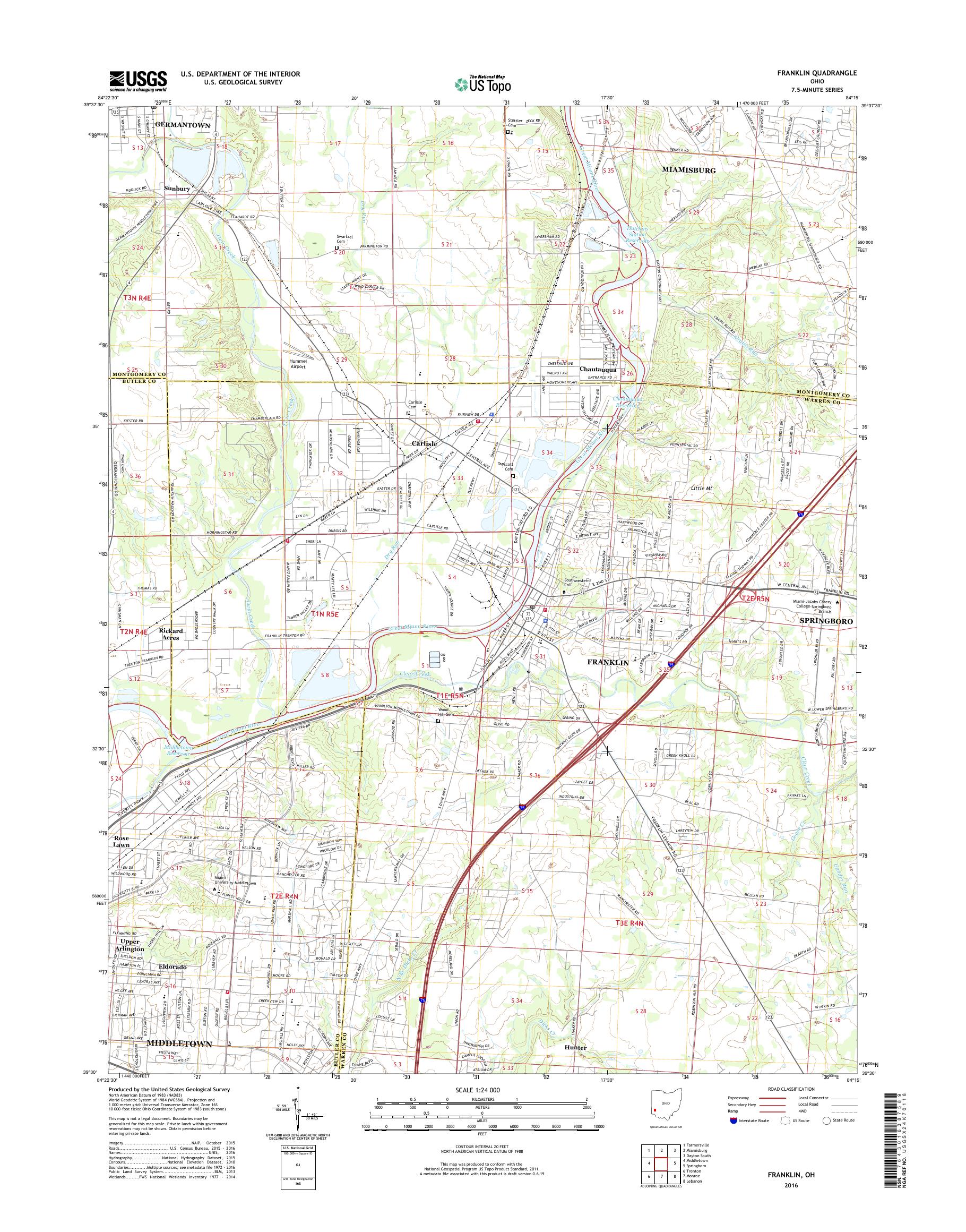 MyTopo Franklin, Ohio USGS Quad Topo Map