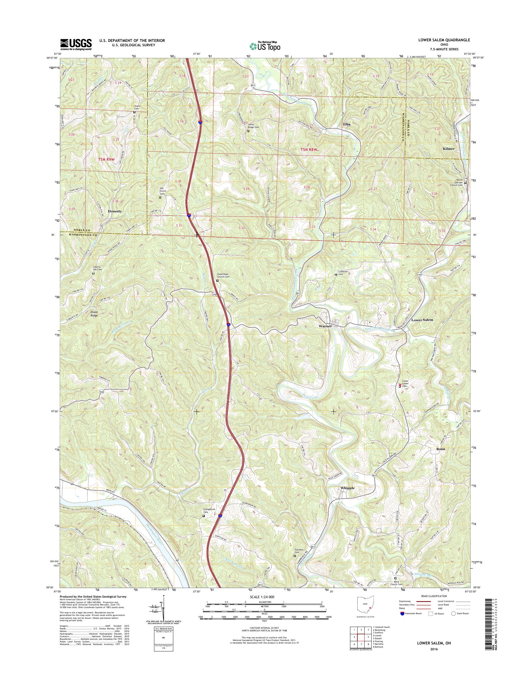 MyTopo Lower Salem, Ohio USGS Quad Topo Map