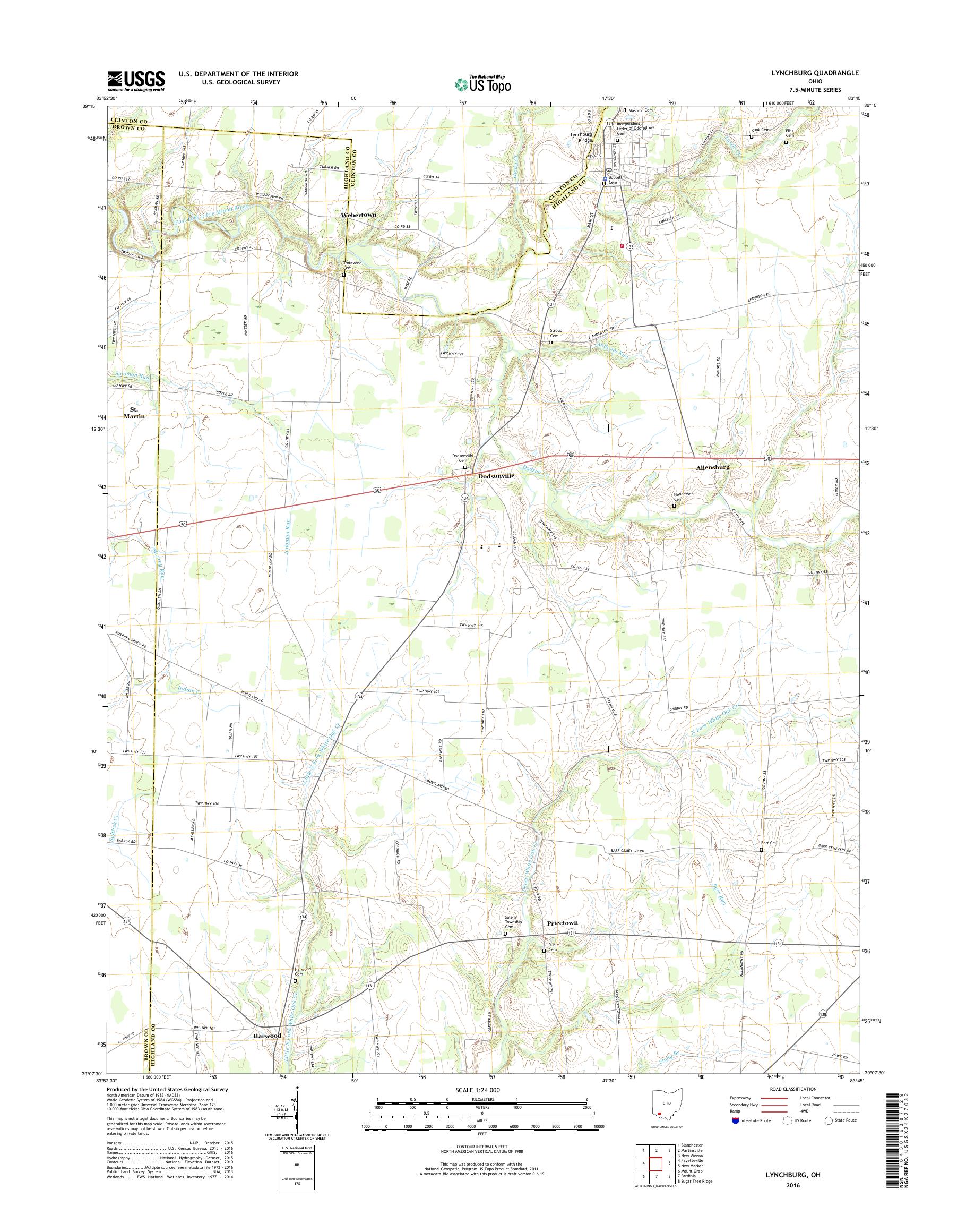 MyTopo Lynchburg, Ohio USGS Quad Topo Map