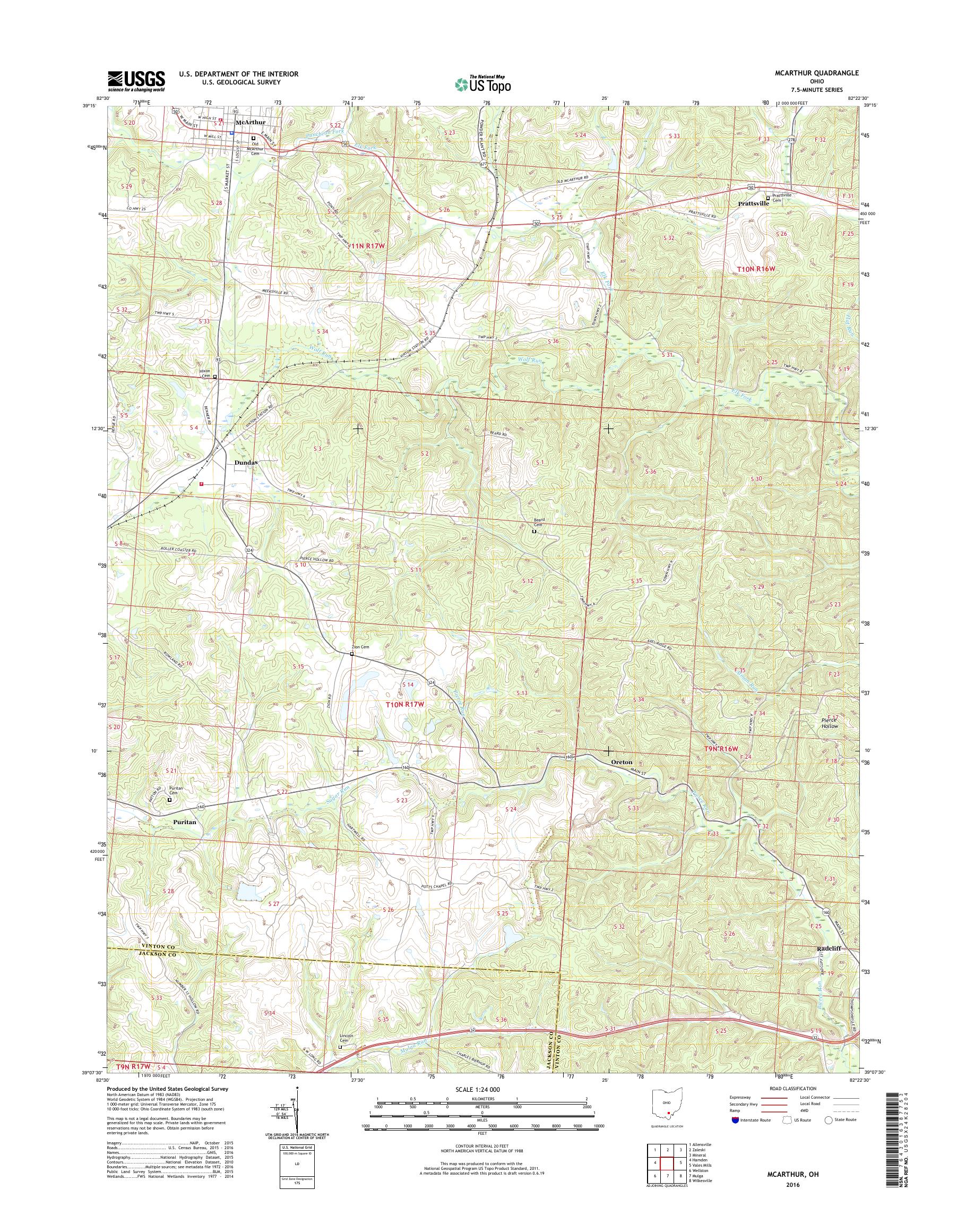 MyTopo McArthur, Ohio USGS Quad Topo Map