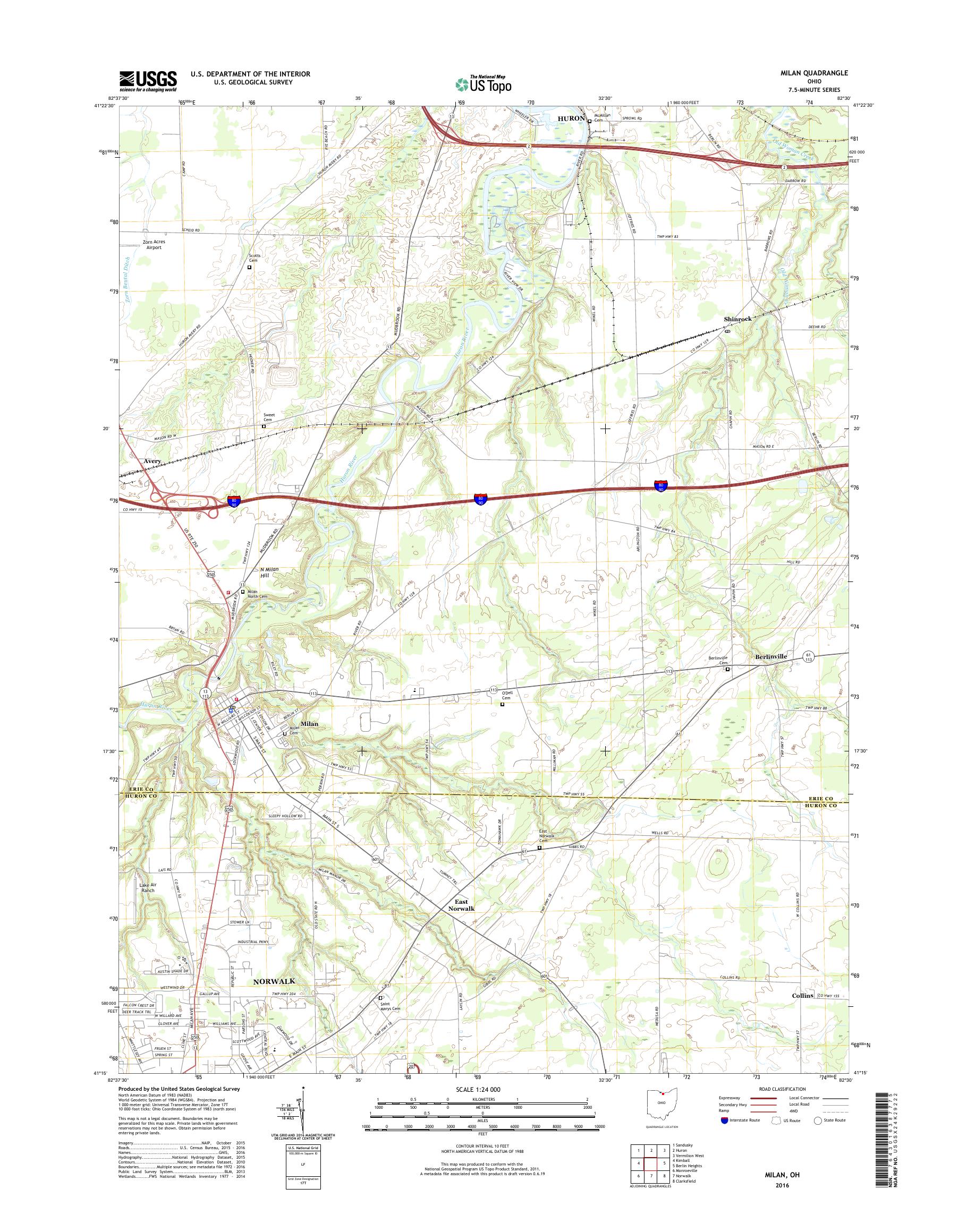 MyTopo Milan, Ohio USGS Quad Topo Map