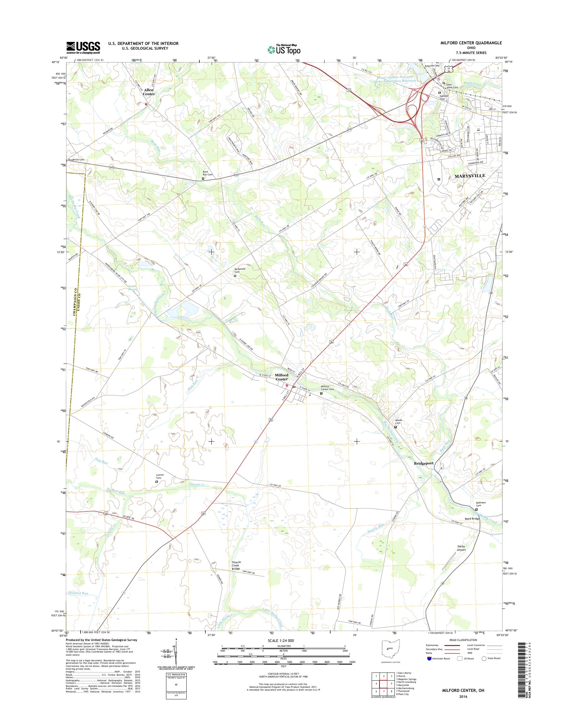 MyTopo Milford Center, Ohio USGS Quad Topo Map