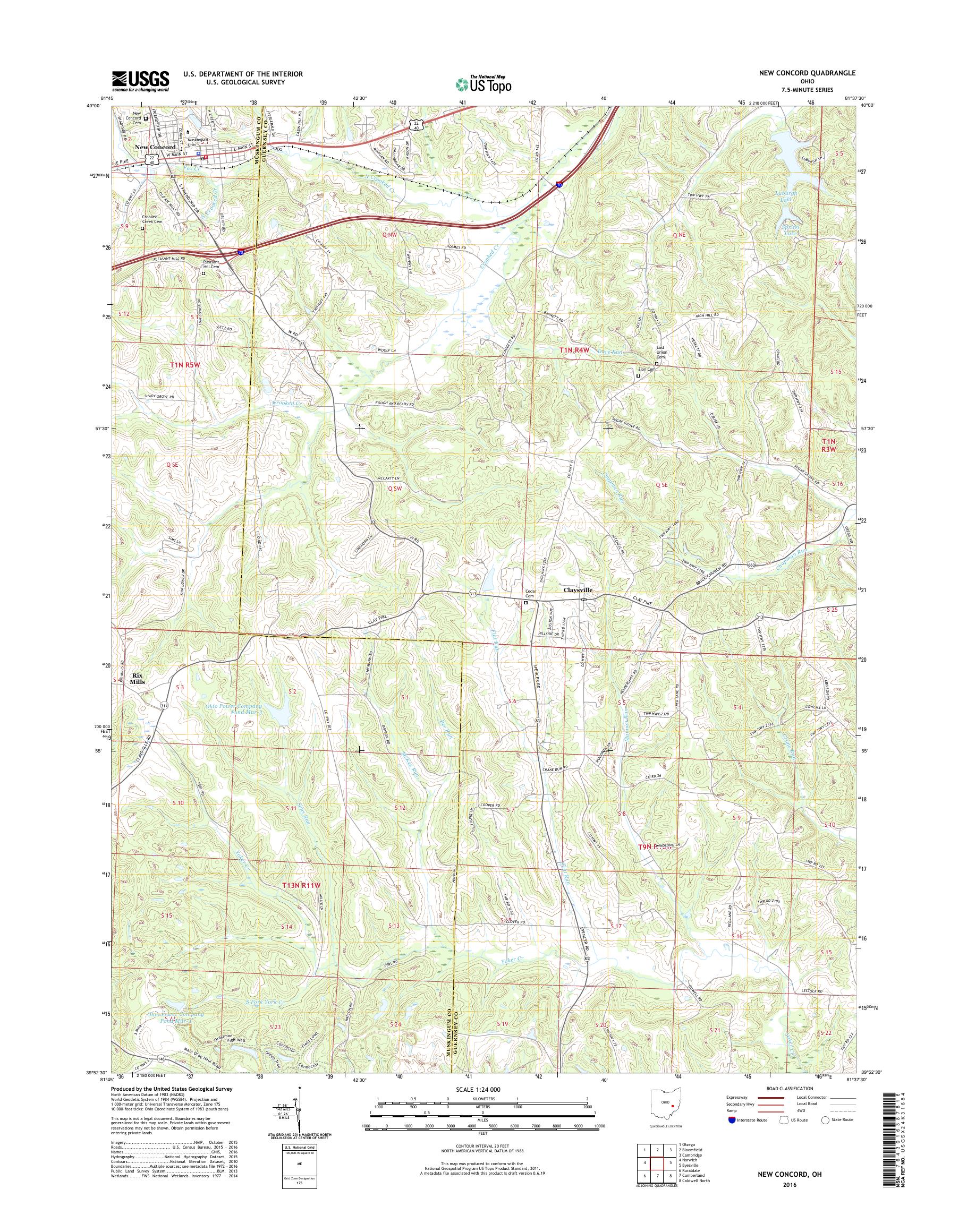MyTopo New Concord, Ohio USGS Quad Topo Map