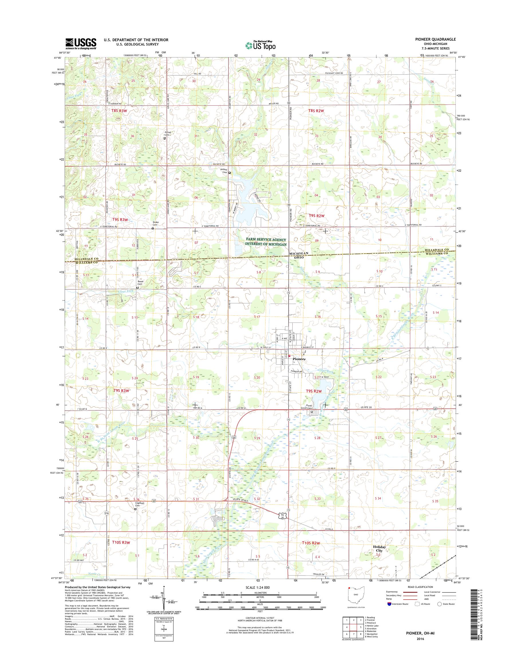 MyTopo Pioneer, Ohio USGS Quad Topo Map