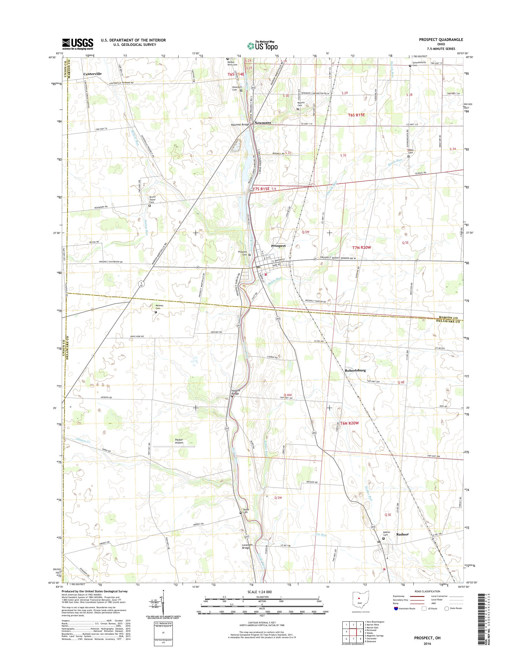 MyTopo Prospect, Ohio USGS Quad Topo Map