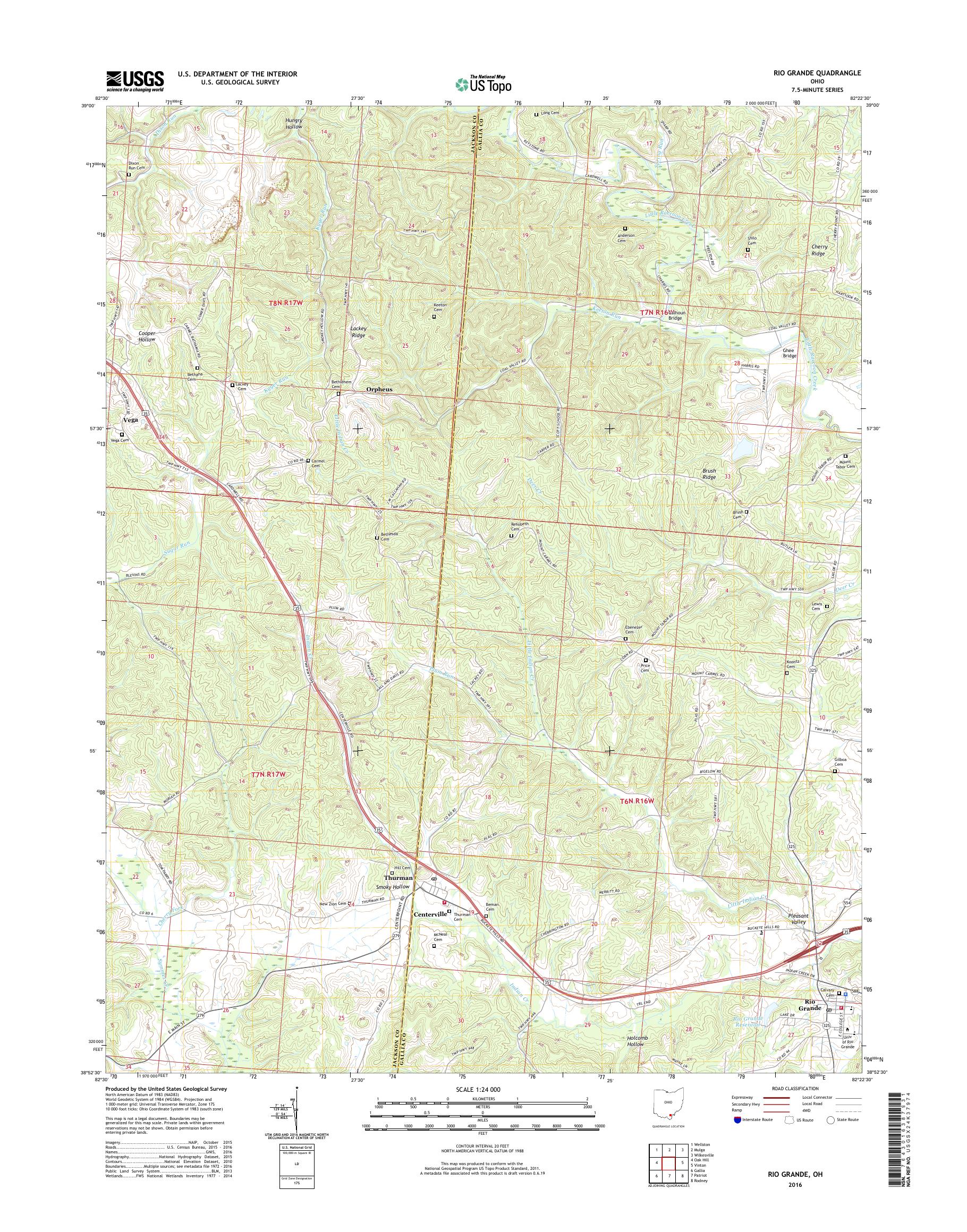 MyTopo Rio Grande, Ohio USGS Quad Topo Map