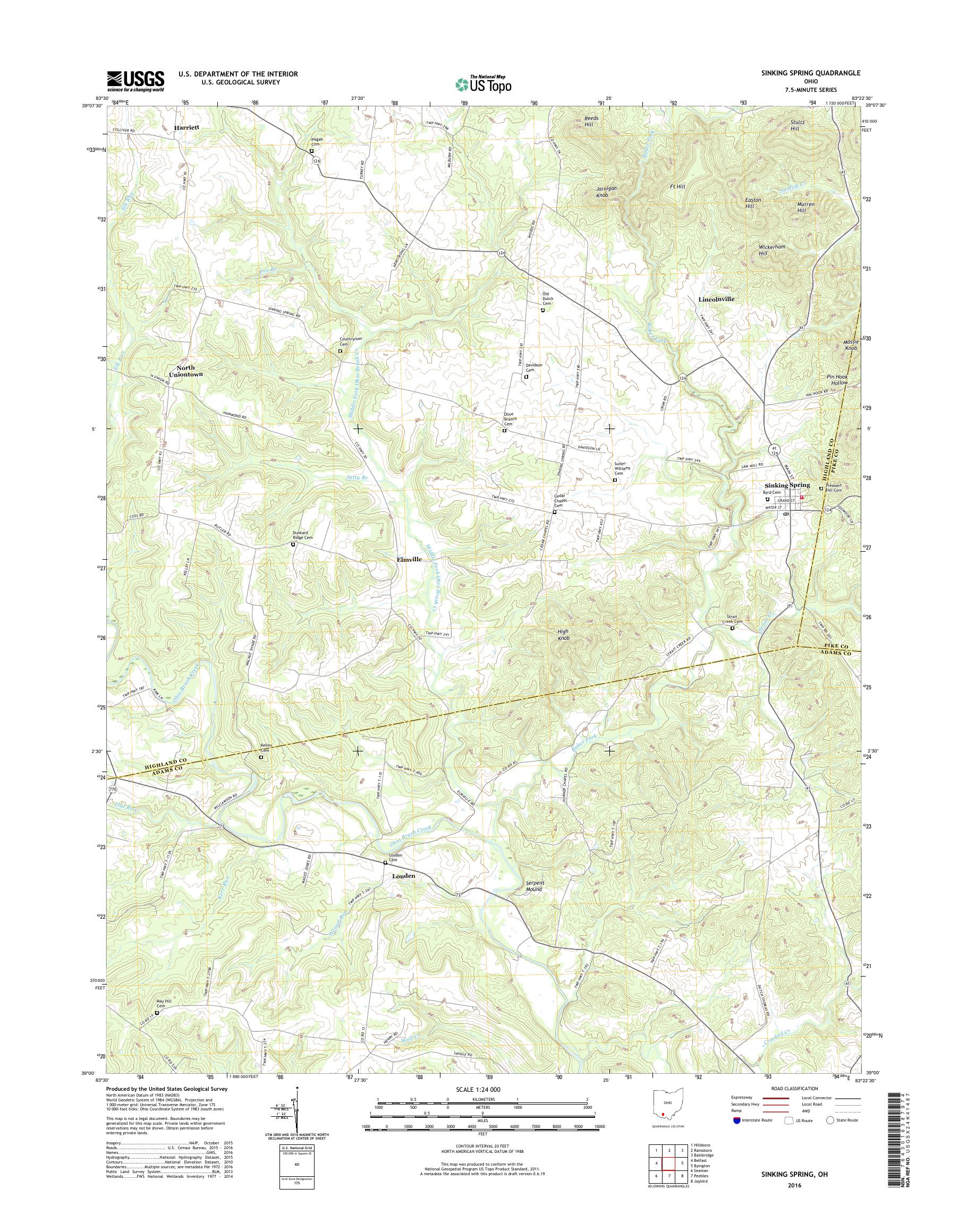 MyTopo Sinking Spring, Ohio USGS Quad Topo Map