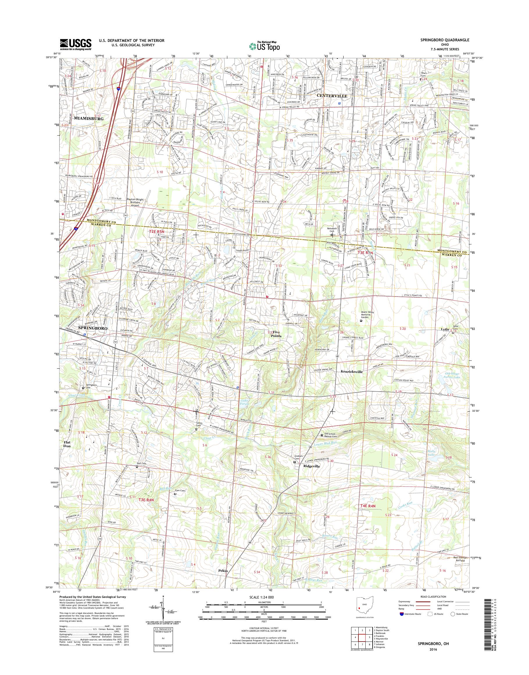 MyTopo Springboro, Ohio USGS Quad Topo Map