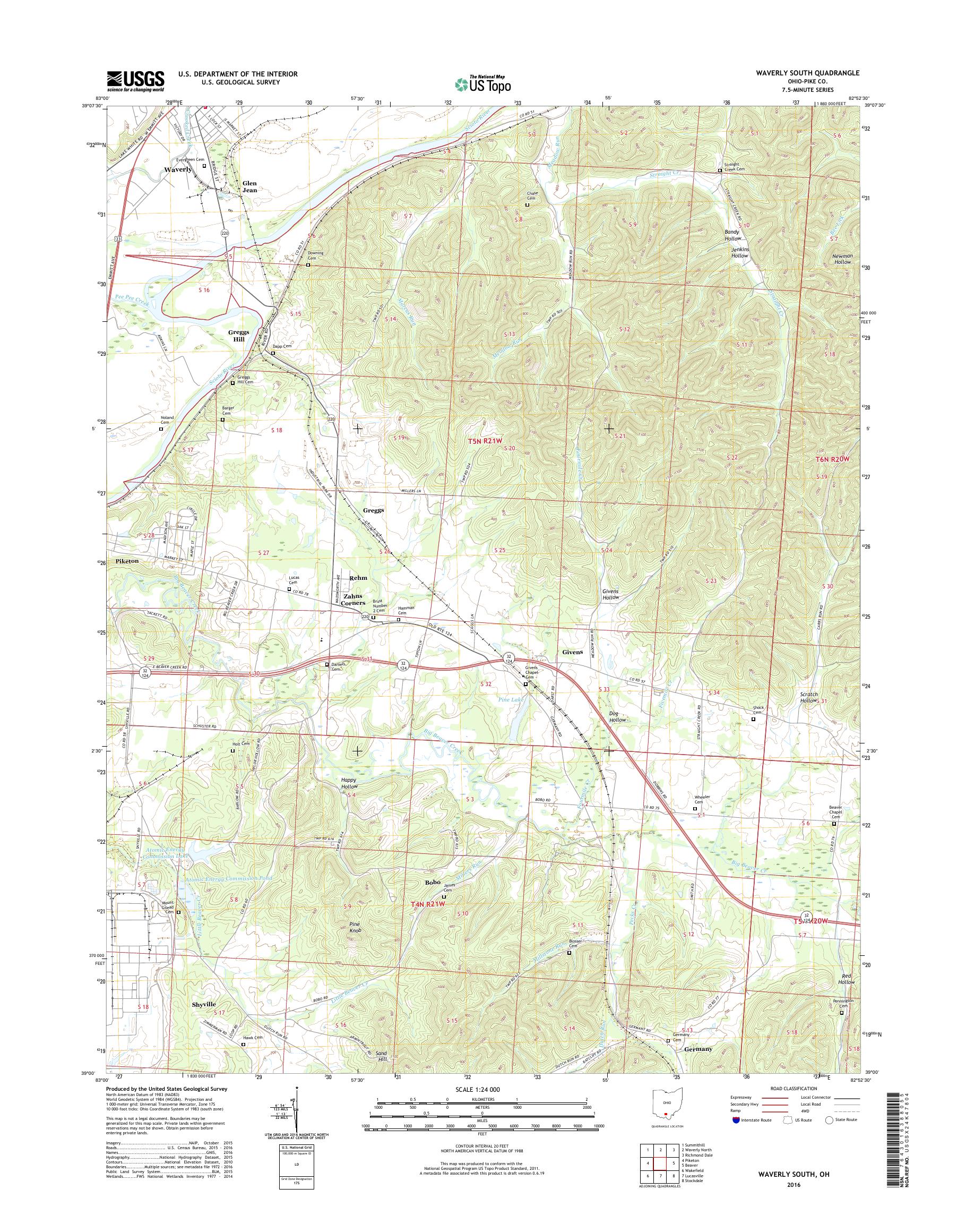 MyTopo Waverly South, Ohio USGS Quad Topo Map