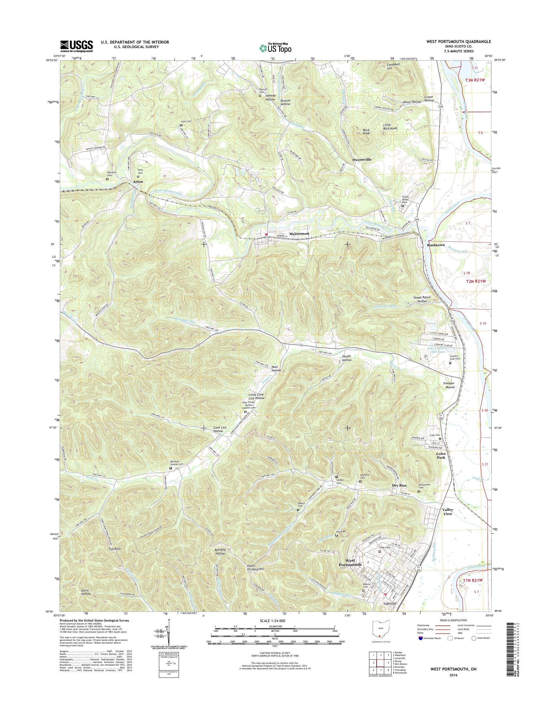 Mytopo west portsmouth ohio usgs quad topo map