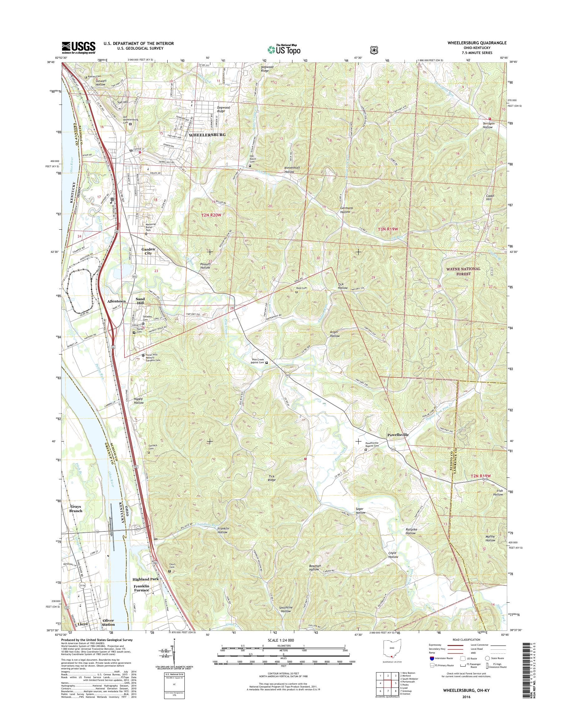 MyTopo Wheelersburg, Ohio USGS Quad Topo Map