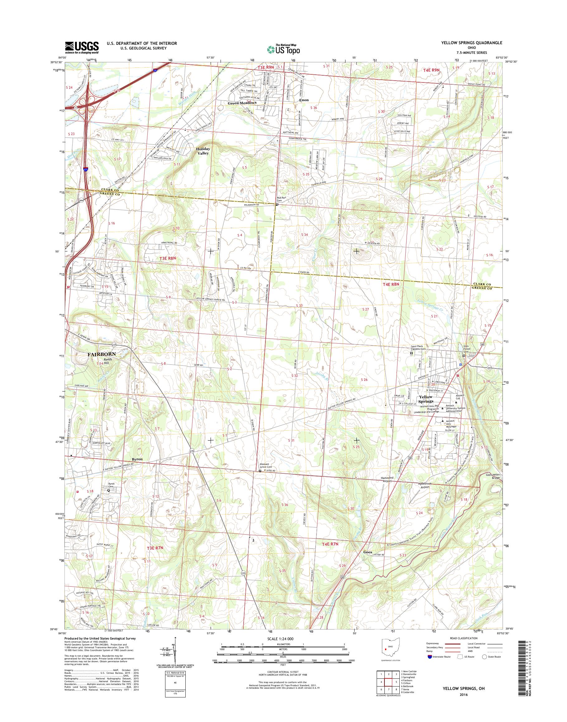 MyTopo Yellow Springs, Ohio USGS Quad Topo Map