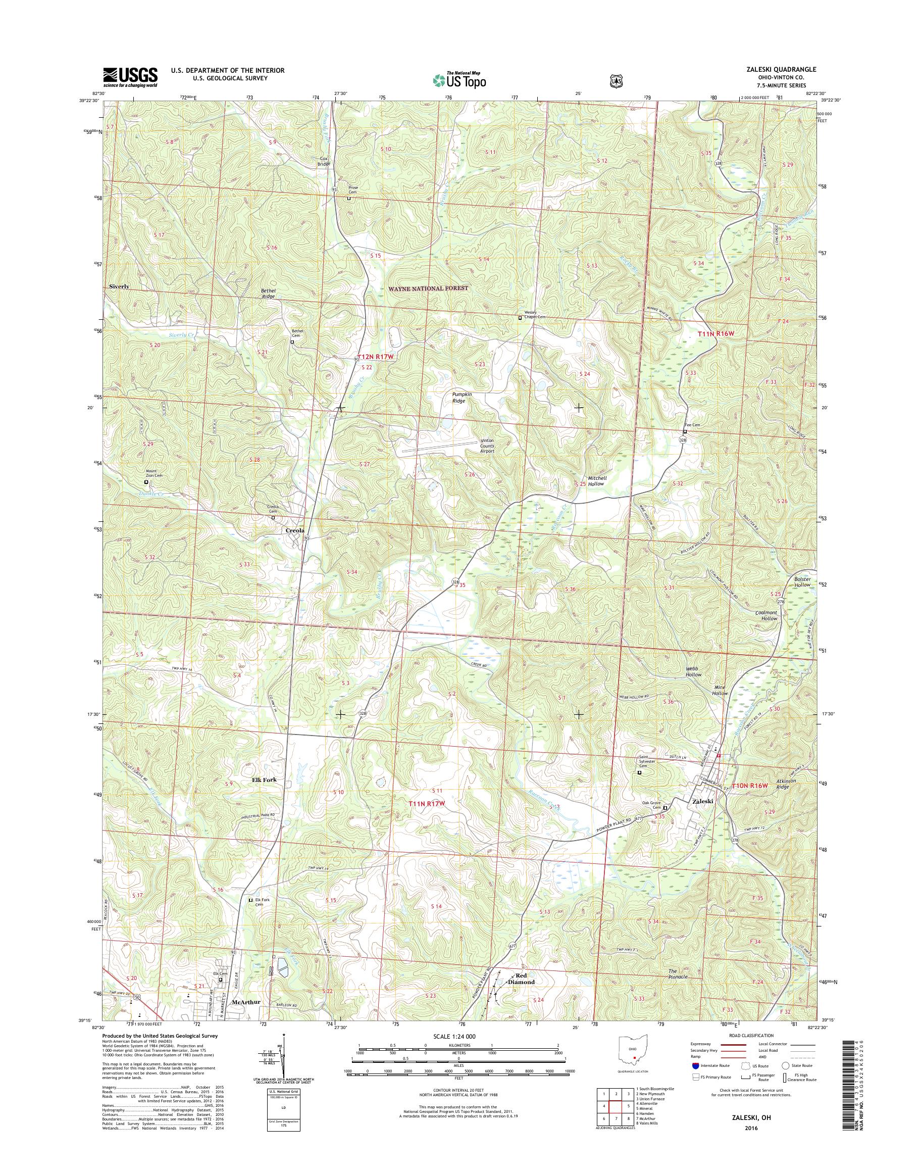 MyTopo Zaleski, Ohio USGS Quad Topo Map