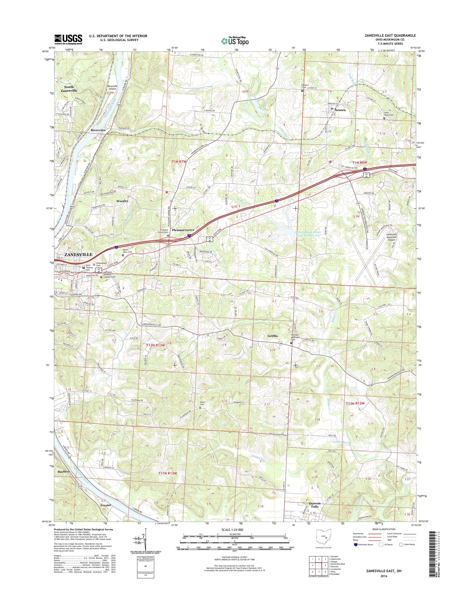 MyTopo Zanesville East, Ohio USGS Quad Topo Map