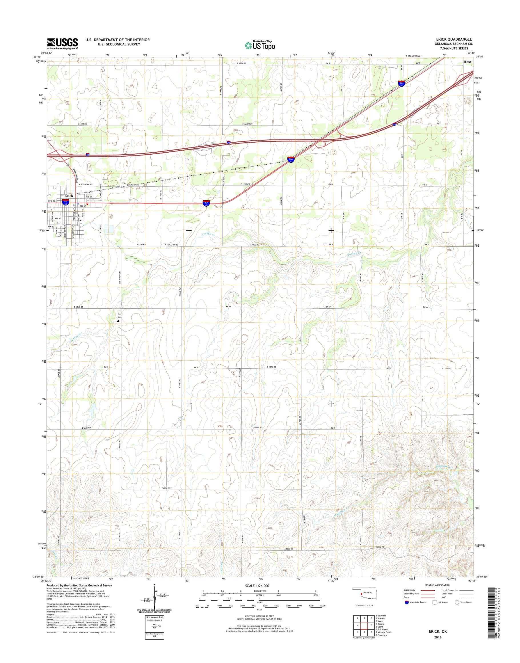 MyTopo Erick, Oklahoma USGS Quad Topo Map