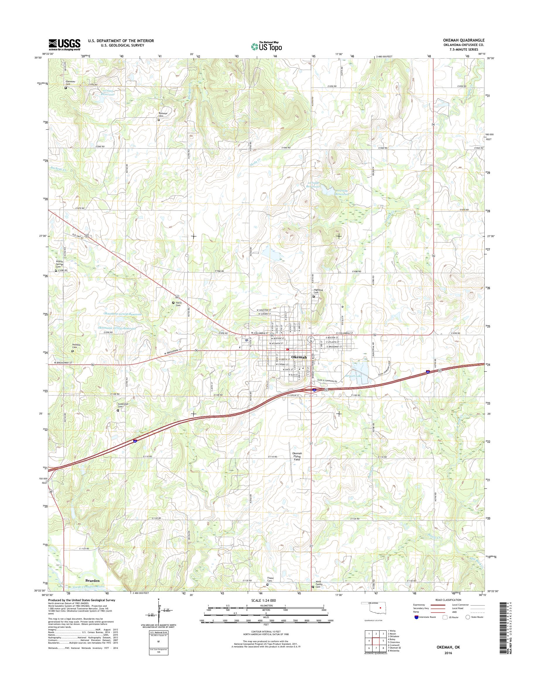 MyTopo Okemah, Oklahoma USGS Quad Topo Map