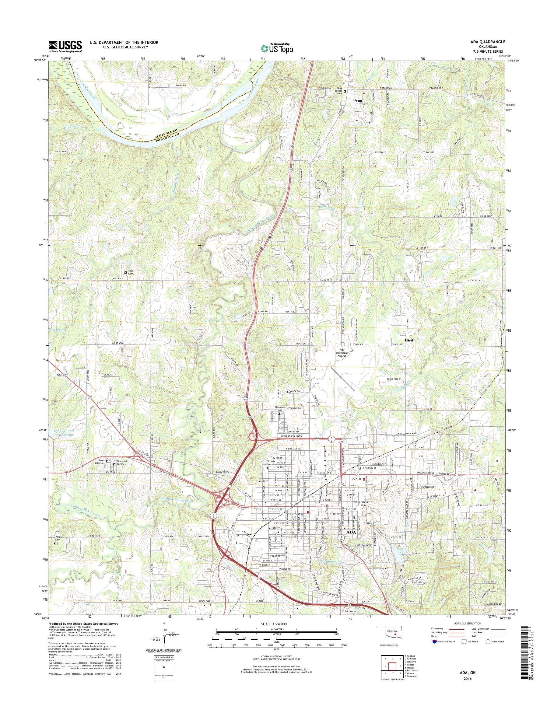 MyTopo Ada, Oklahoma USGS Quad Topo Map